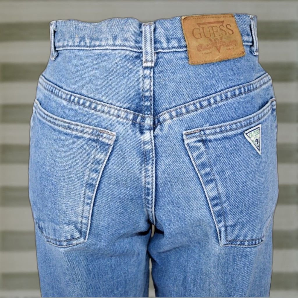 VINTAGE GUESS Jeans M/L 28 x 28 Blue High Waist Tailored 1990s Casual Mens Women?