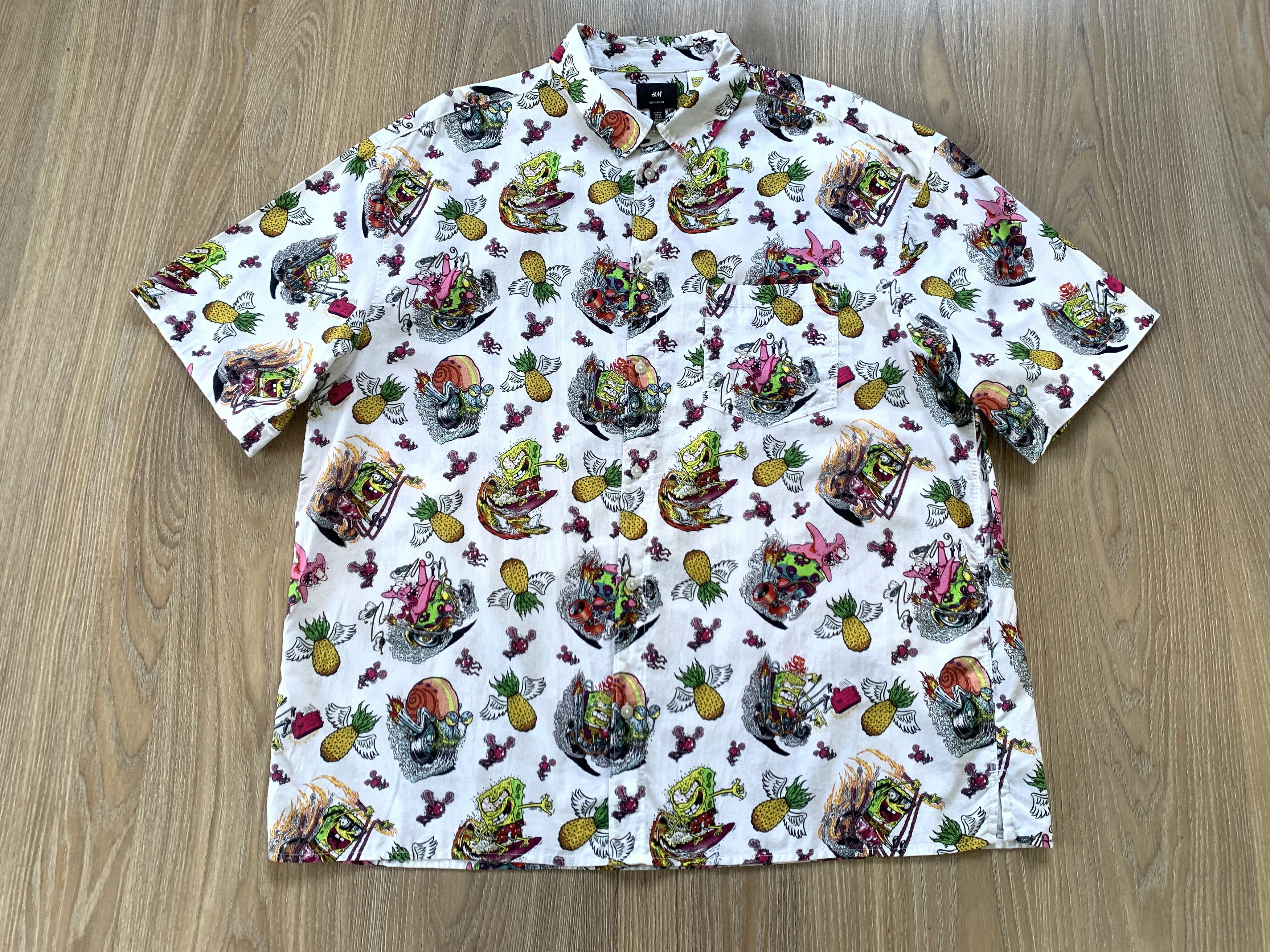 H&M Mens H&M SpongeBob Graphic Hawiian White Button Up Shirt Size US XL / EU 56 / 4 - 2 Thumbnail