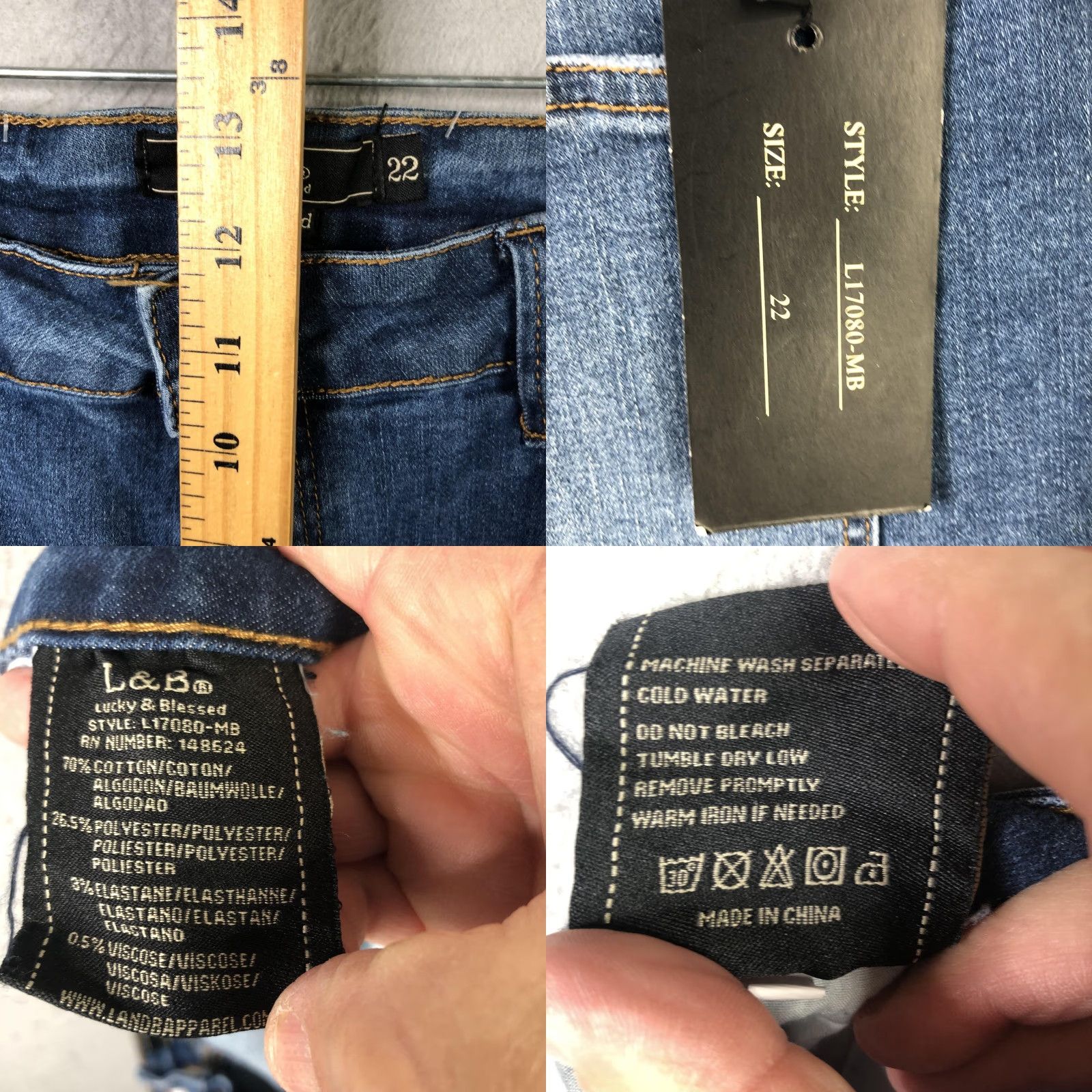 Vintage Lucky & Blessed Jeans Womens Plus 22 Blue Boyfriend High Rise Stretch Denim Size 40" / US 18 - 8 Thumbnail