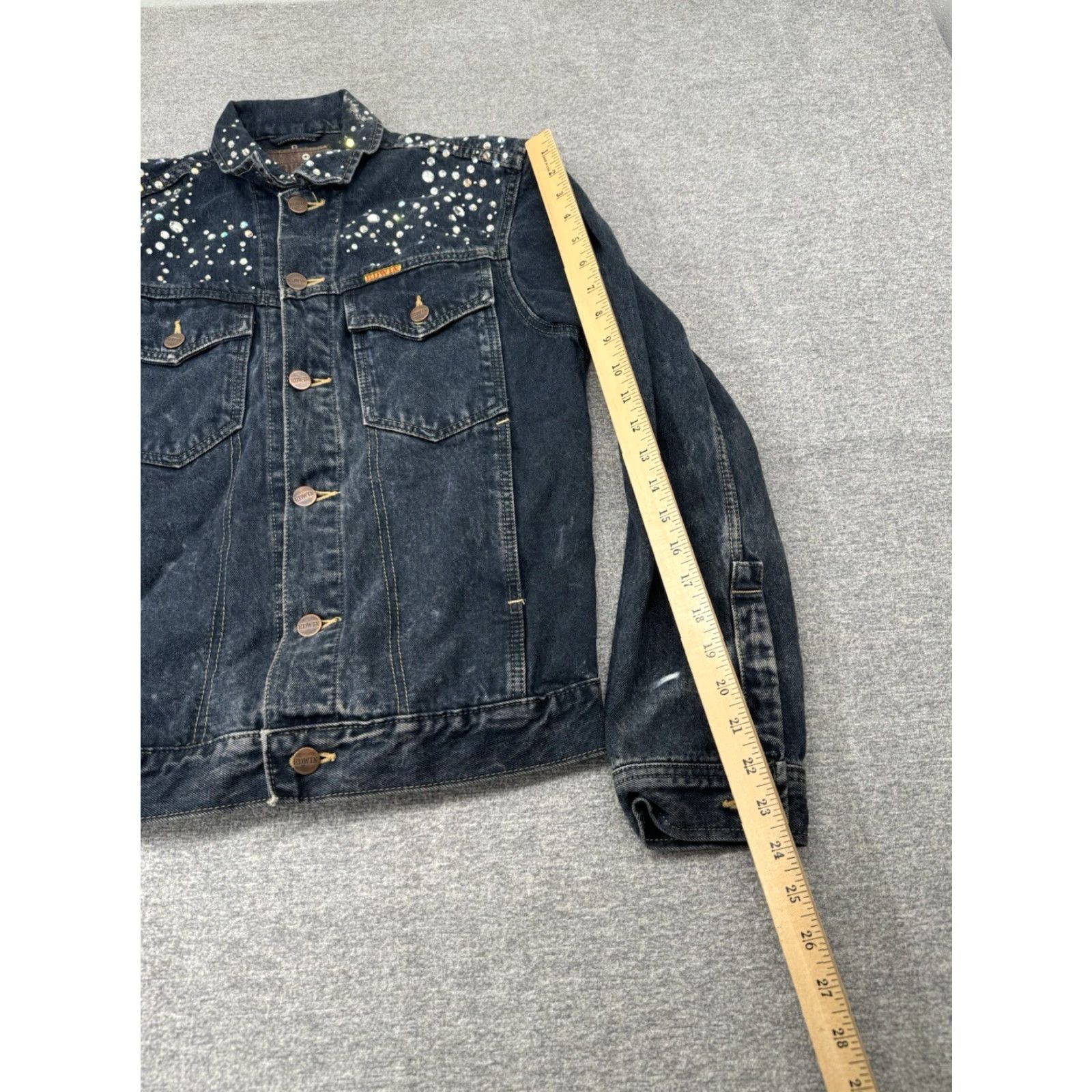 Edwin Vintage Edwin Blue Embroidered Denim Trucker Jacket Womens Size 36 Japan Grays Denim Jacket Embroidered Biker Style Size XS / US 0-2 / IT 36-38 - 7 Thumbnail