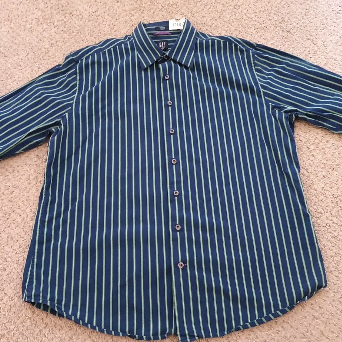 Gap Gap Shirt Mens XL Blue Green Striped Long Sleeve Button-Up Cotton Size US XL / EU 56 / 4 - 4 Thumbnail