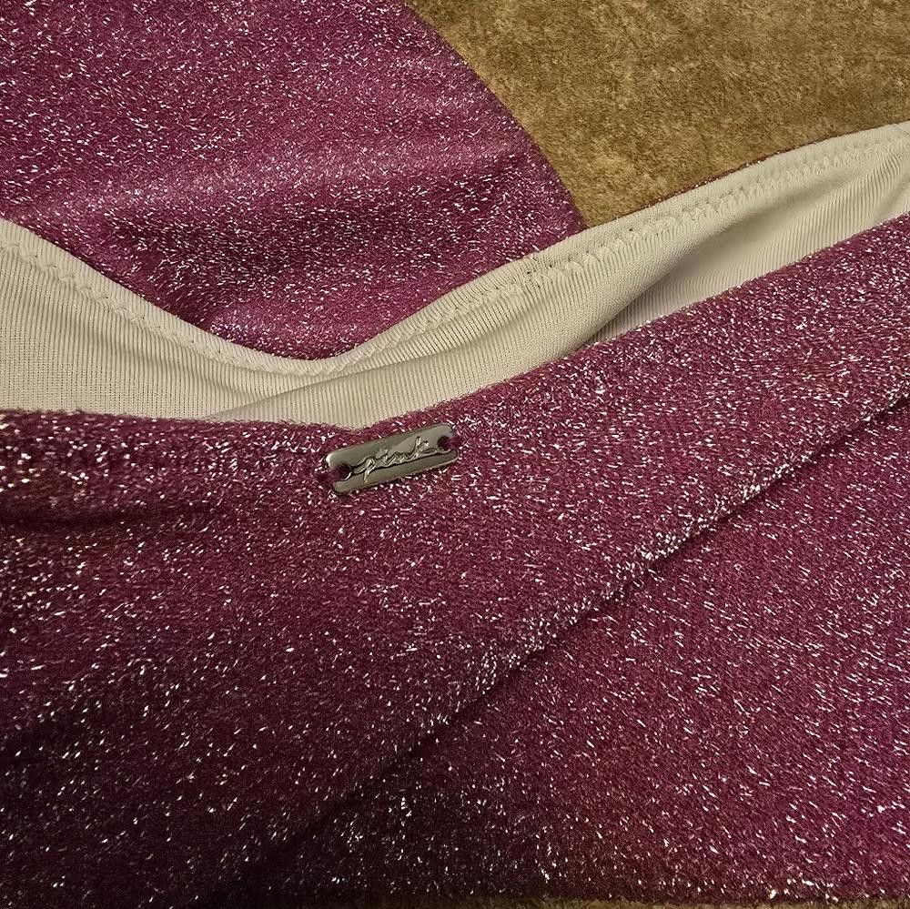 Designer Pink Sparkle High Waisted VS Bikini Bottoms Size ONE SIZE - 3 Thumbnail