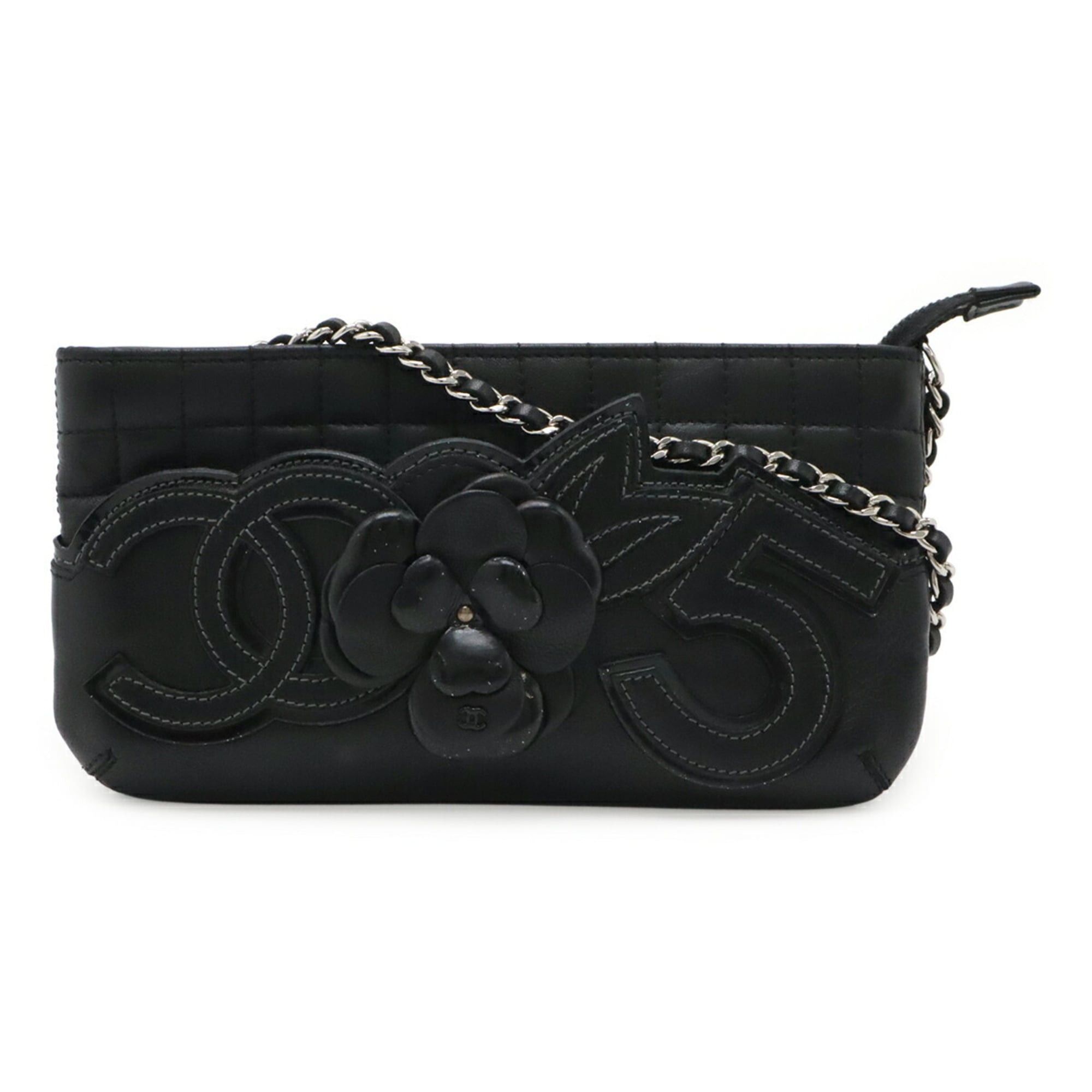Chanel CHANEL Chocolate Bar Camellia No. 5 Coco Mark Chain Shoulder Bag - Leather, Black Size ONE SIZE - 1 Thumbnail