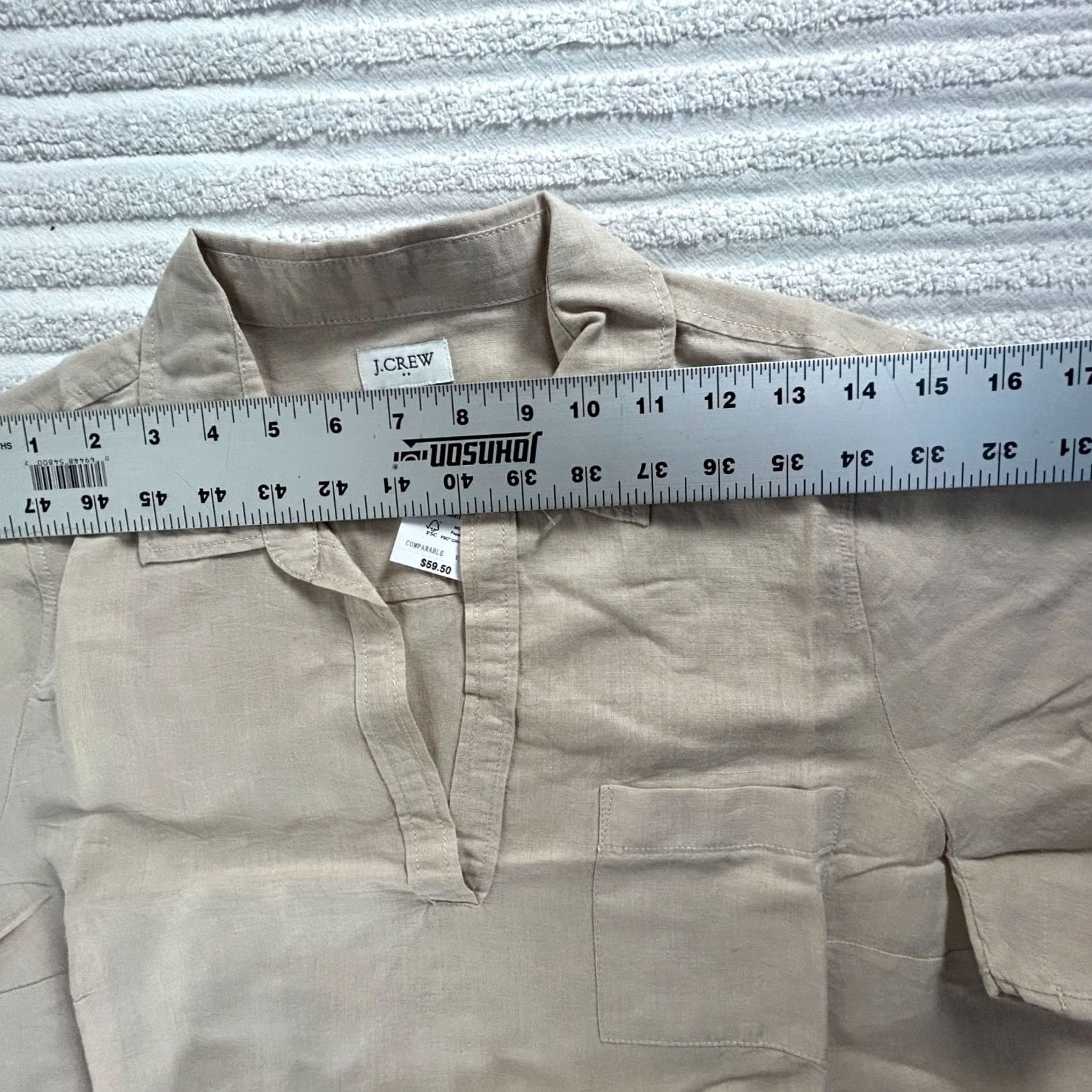 J.Crew J.Crew Beige Linen Blend Short Sleeve Collared Shirt Top M Ladies Shirt Medium Beige Linen Blend Top Size M / US 6-8 / IT 42-44 - 5 Thumbnail