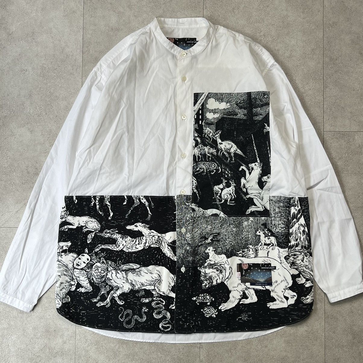 image of Prada Archive Fw16 Survival Utopia Printed Long Sleeve Shirt in White, Men's (Size Small)