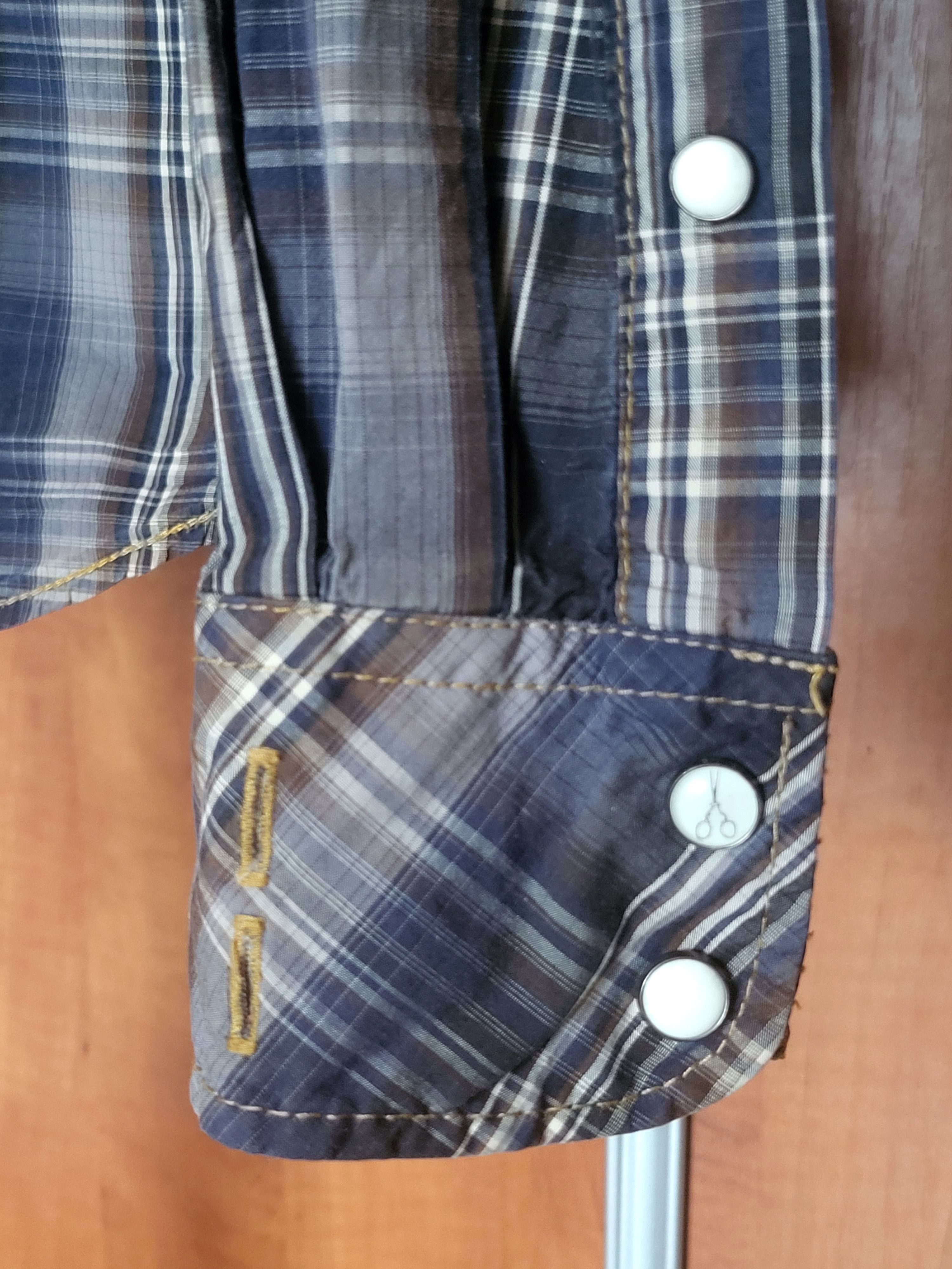 Scotch & Soda Mens shirt slim blue plaid rollup sleeve snap. Size US L / EU 52-54 / 3 - 7 Thumbnail