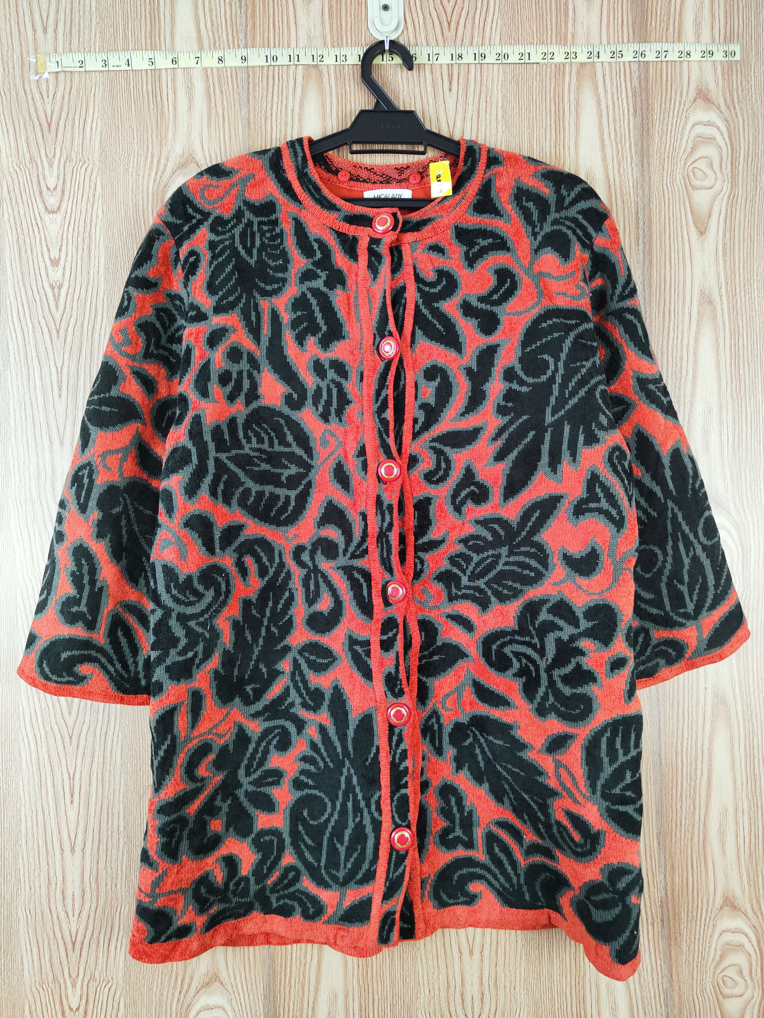 Japanese Brand Micalady Primavista Black Orange art Knitwear Cardigan #W427 Size L / US 10 / IT 46 - 1 Thumbnail