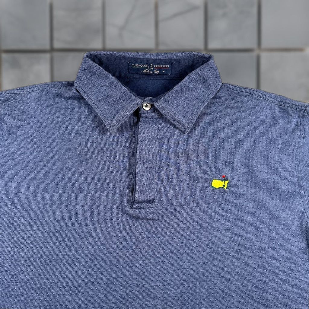 Clubhouse Collection Polo Shirt Men Polo M Blue Knit Cotton Polka Dot Short Sleeve Collared Logo Button Made in Italy