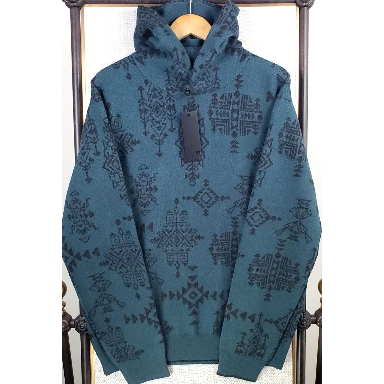 Vintage Greyson Mens Heavyweight Pullover Sweater Hooded Aztec Southwest Green XL Cashmere Wool Crew Neck Long Sleeve All Seasons Christmas NWT Size US XL / EU 56 / 4 - 4 Thumbnail