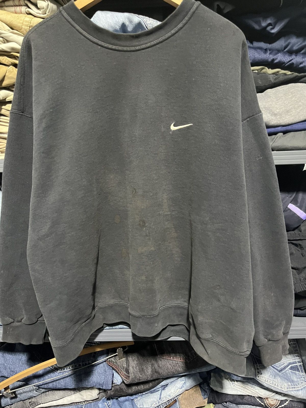 Nike × Vintage Vintage 90s Nike Mini Swoosh Distressed Skater Crewneck Size US XL / EU 56 / 4 - 2 Thumbnail