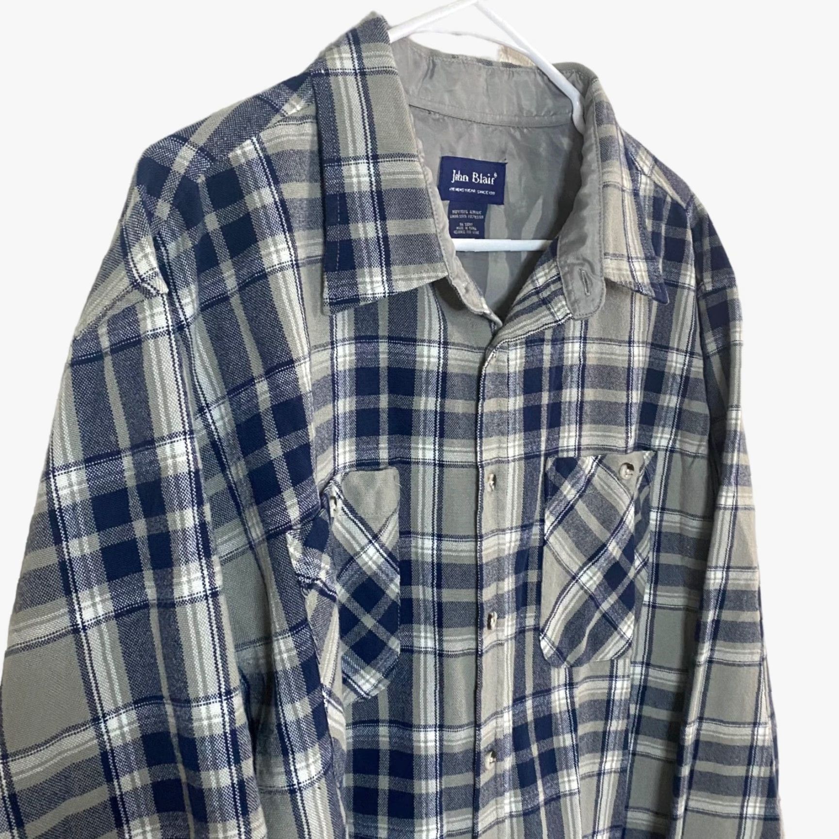 Blair VINTAGE John Blair Button Up Flannel Shirt Long Sleeve Plaid Blues Gray Mens XL Size US XL / EU 56 / 4 - 5 Thumbnail