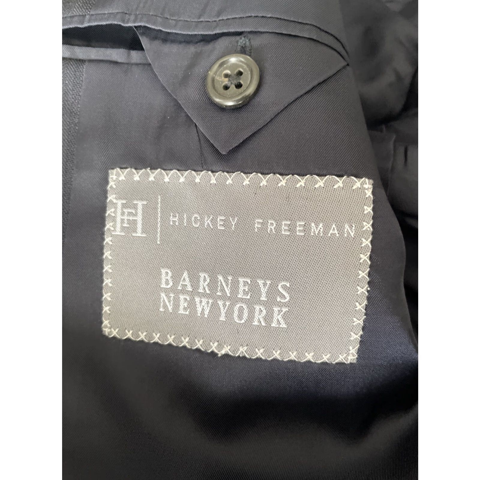 Vintage Hickey Freeman Blazer Mens Wool Stripe Dark Blue 44R Wool Notch Double-Vented 2-Button Front Suit Jacket Coat USA Modern/Classic Dress Suit Size 44R - 3 Thumbnail