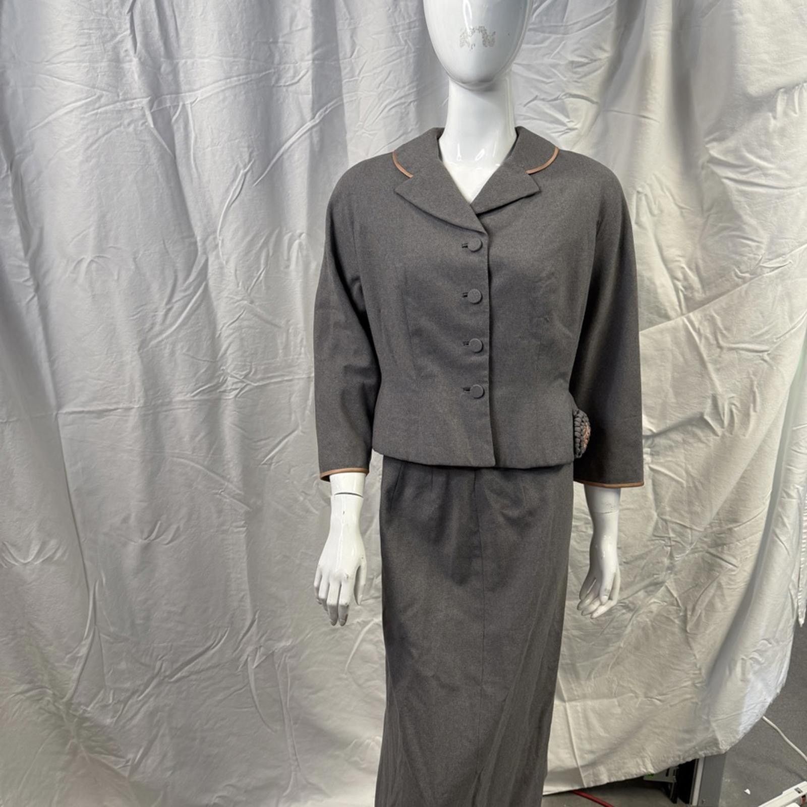 Vintage 1950s Vtg Gray Women’s Suit Wiggle Skirt Jacket Rockabilly M Size M / US 6-8 / IT 42-44 - 2 Thumbnail