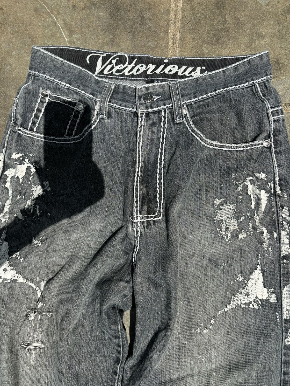Japanese Brand Y2k Cross Embroidered Denim Vintage Victorious Jeans Size US 36 / EU 52 - 3 Thumbnail