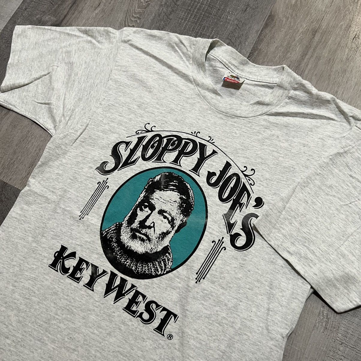 Fruit Of The Loom × Vintage VTG Sloppy Joes Key West 1990s Grey Bar Florida T Shirt Size US L / EU 52-54 / 3 - 3 Thumbnail