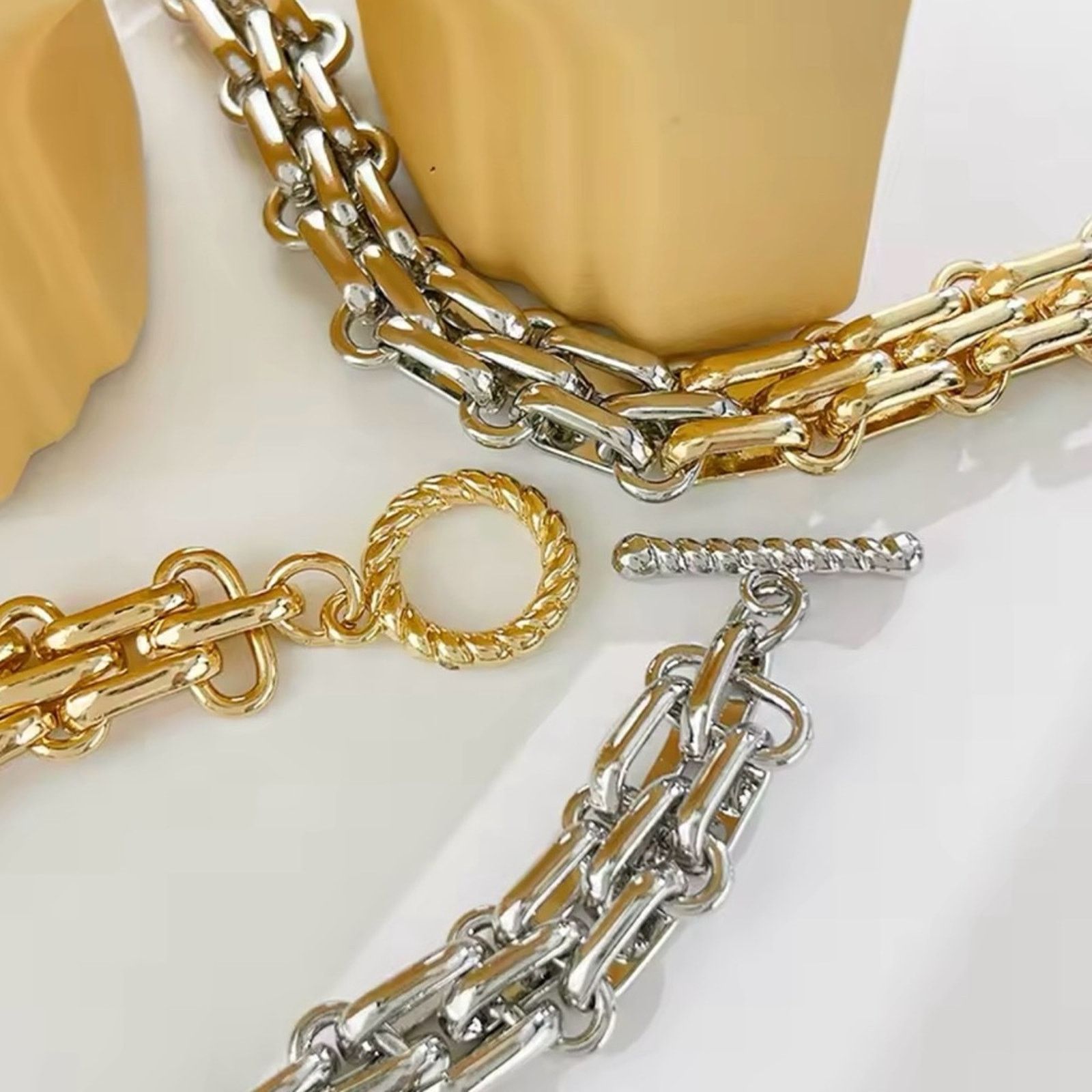 Other Two Tone Thick Wide Link Chains Chunky Necklace for Woman Size ONE SIZE - 3 Thumbnail