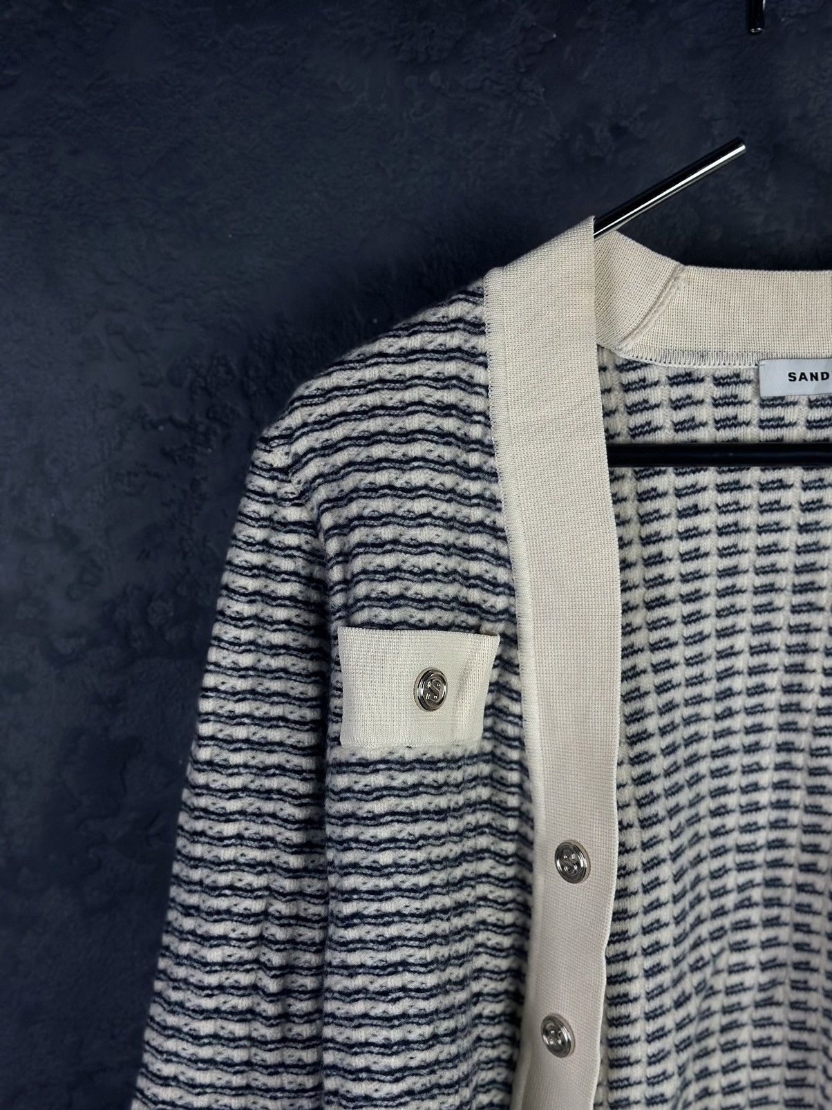 Designer × Sandro SANDRO Striped V-neck Wool Cardigan Size 1 Size S / US 4 / IT 40 - 6 Thumbnail