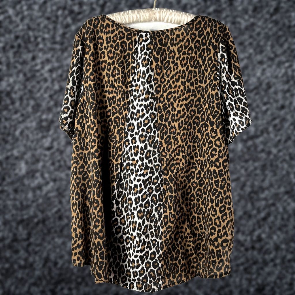 Vintage PREMISE Leopard Print Boat Neck Chiffon Tunic Top 1X Women's Short Sleeve New Size XL / US 12-14 / IT 48-50 - 1 Thumbnail