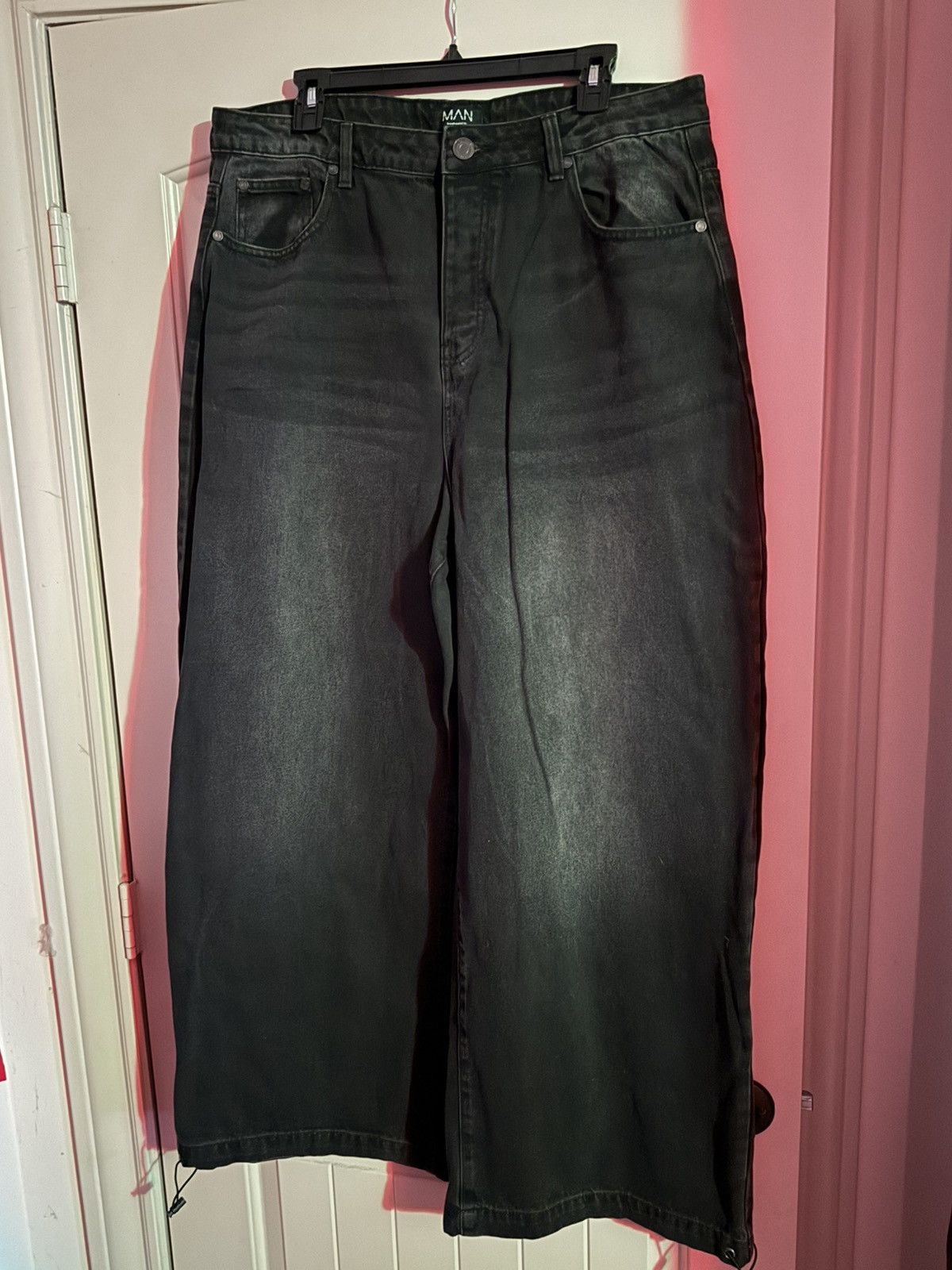 Boohoo Wide Leg Black Denim Pants Size US 36 / EU 52 - 1 Thumbnail