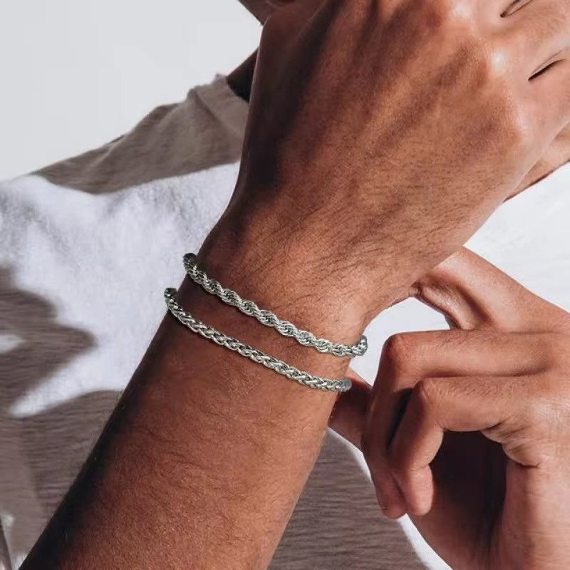 Jewelry × Vintage Width 3/4MM Stainless Steel Short Rope Chain Bracelet Size ONE SIZE - 2 Thumbnail