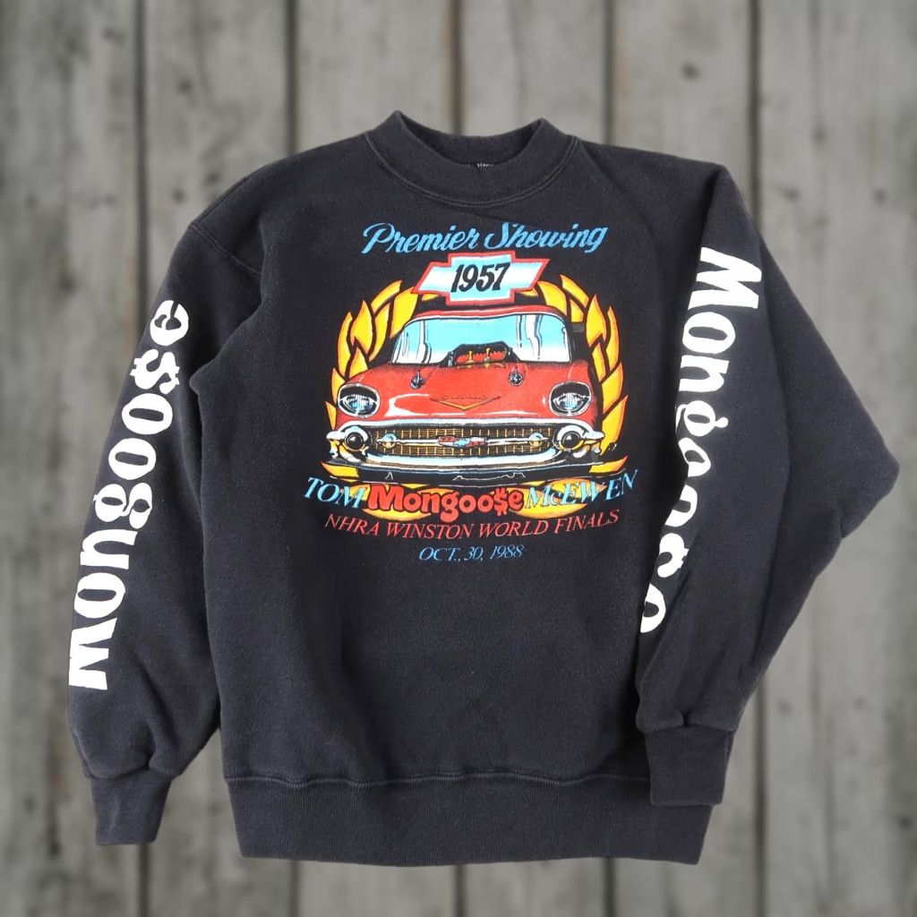 Vintage VINTAGE 80s Tom The Mongoose McEwen Crewneck Sweatshirt Men Small Black Car Graphic Pullover Style Size US S / EU 44-46 / 1 - 1 Thumbnail