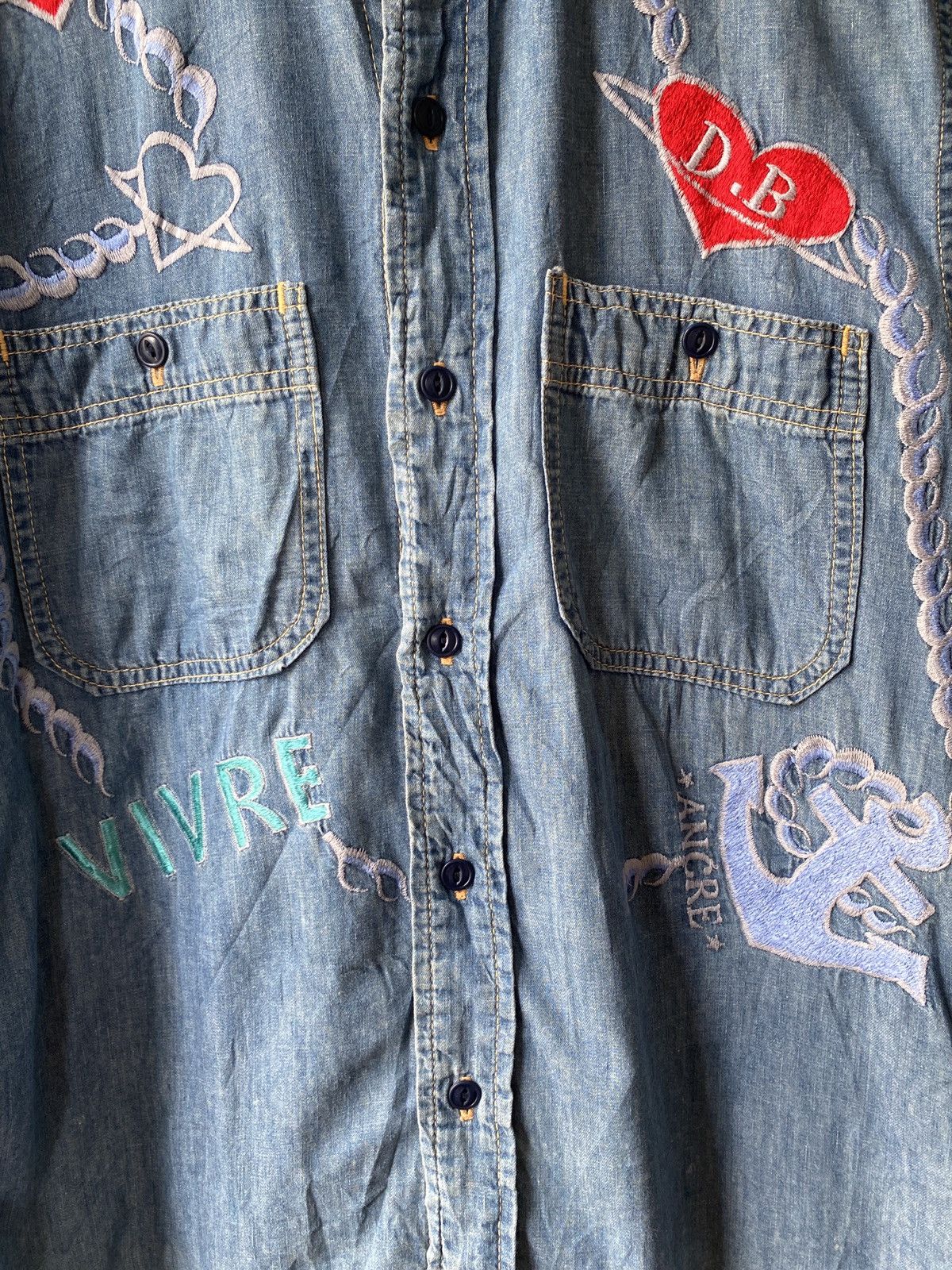 Indigo × Japanese Brand × Kapital Vintage 90s Japan Made In Indigo Spellout Design Shirt Size US M / EU 48-50 / 2 - 7 Thumbnail