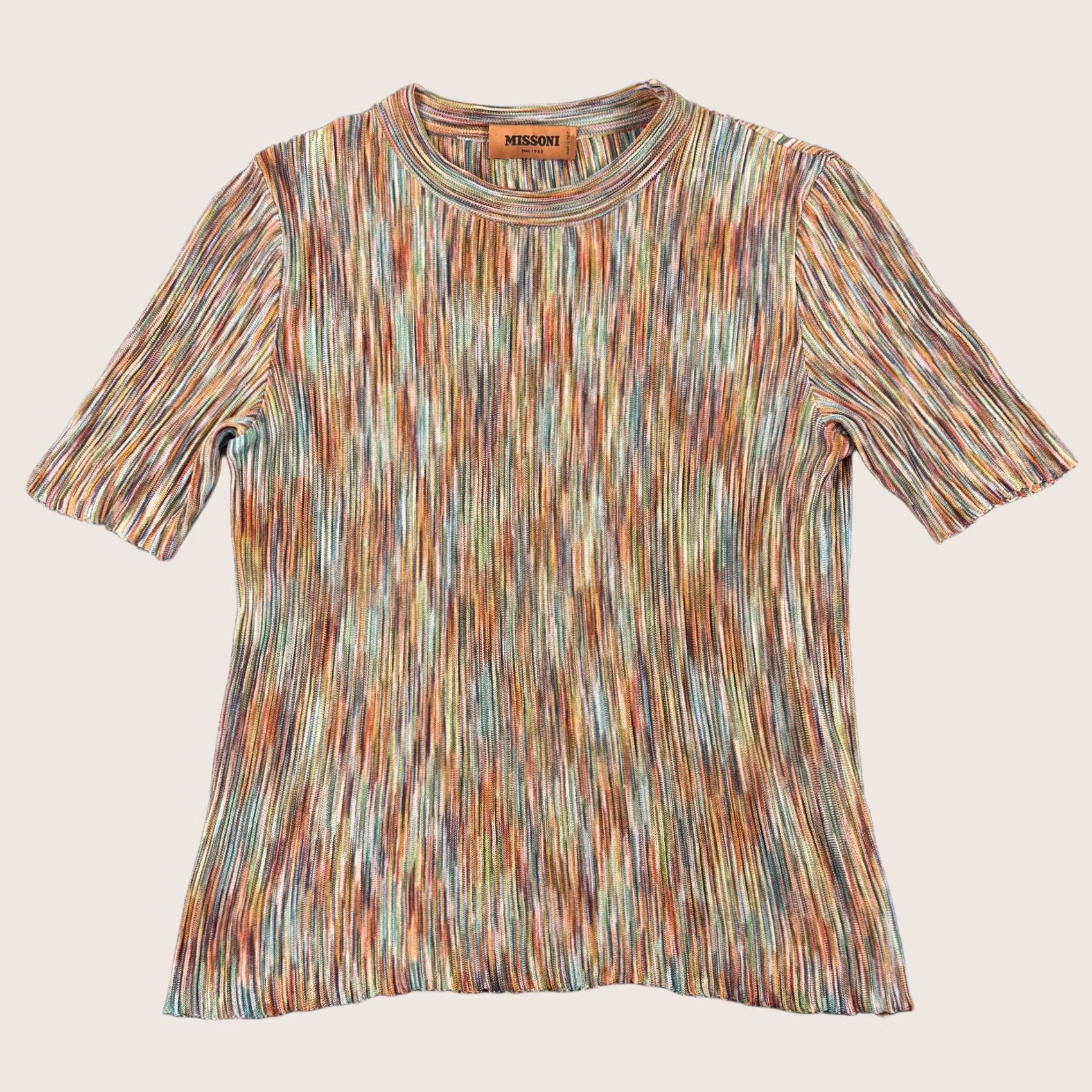 Missoni Sweater Womens Small Multicolor Stripe Knit Short Sleeve Pullover Italy, Women's