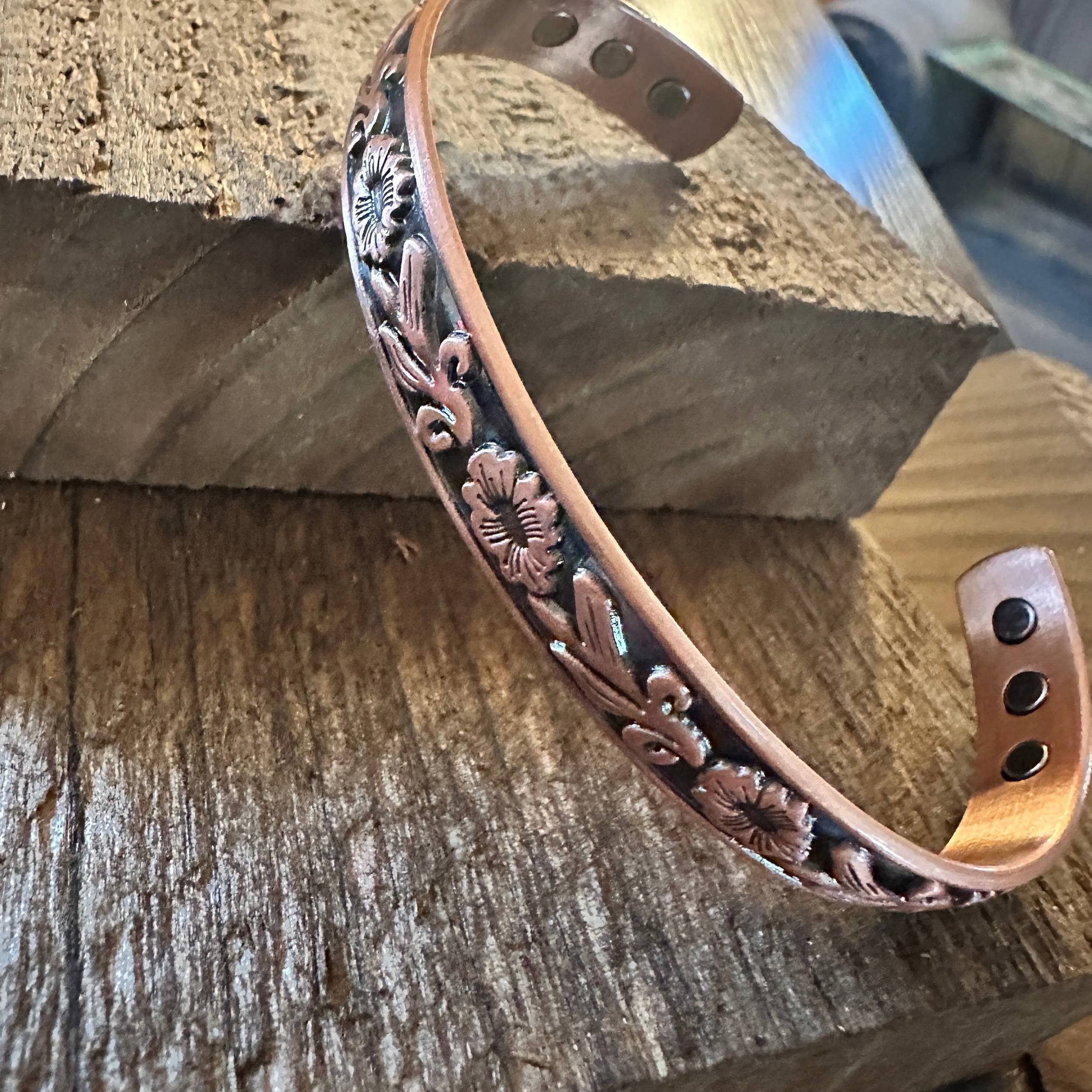 Other Boho Copper Floral Cuff Bangle Bracelet, Arthritis Relief, G Size ONE SIZE - 2 Thumbnail