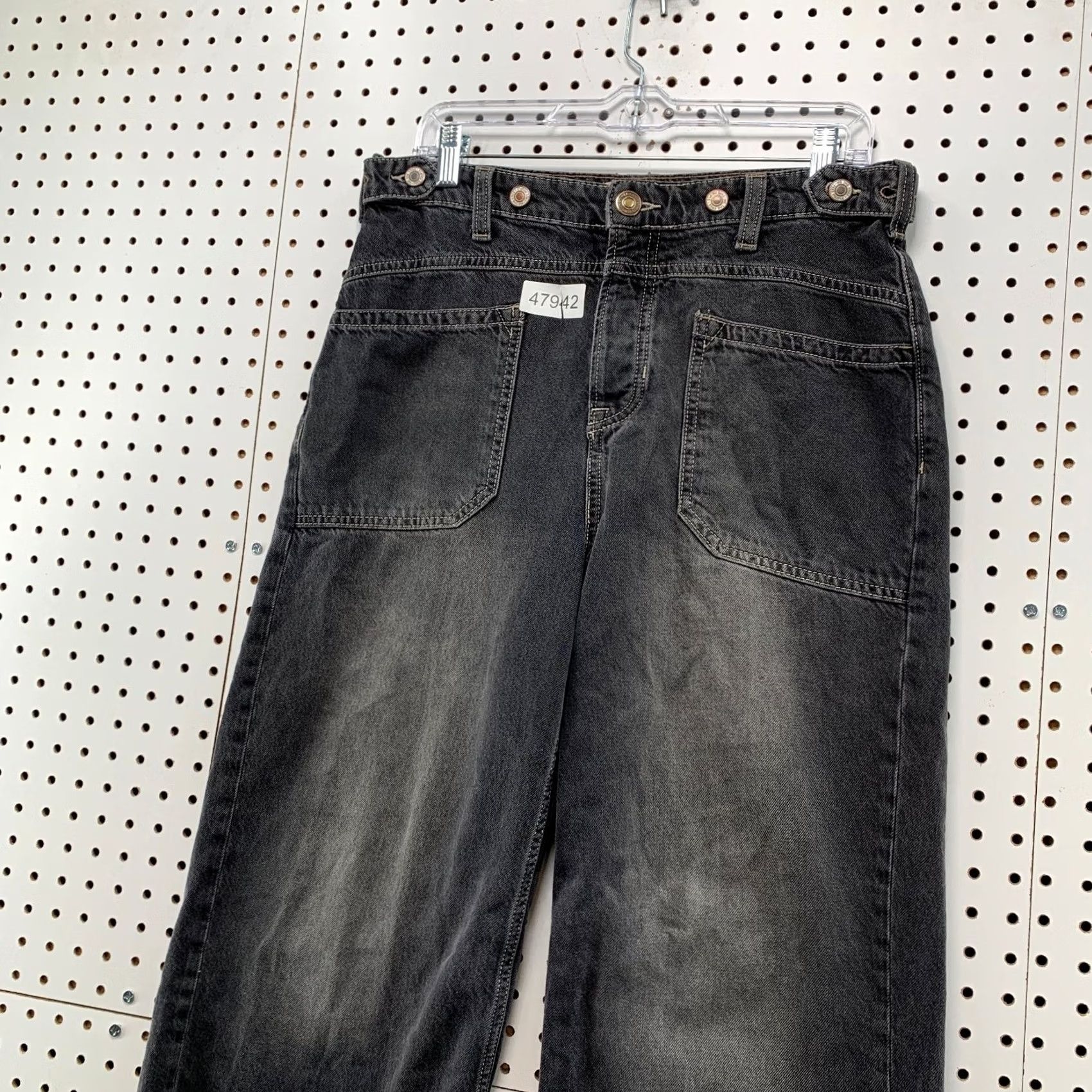 Free People Free People We The Free Palmer Jeans 29 32x21 Cropped Cropped Raw Hem Faded Black Denim Womens Jeans Size 29" - 7 Thumbnail