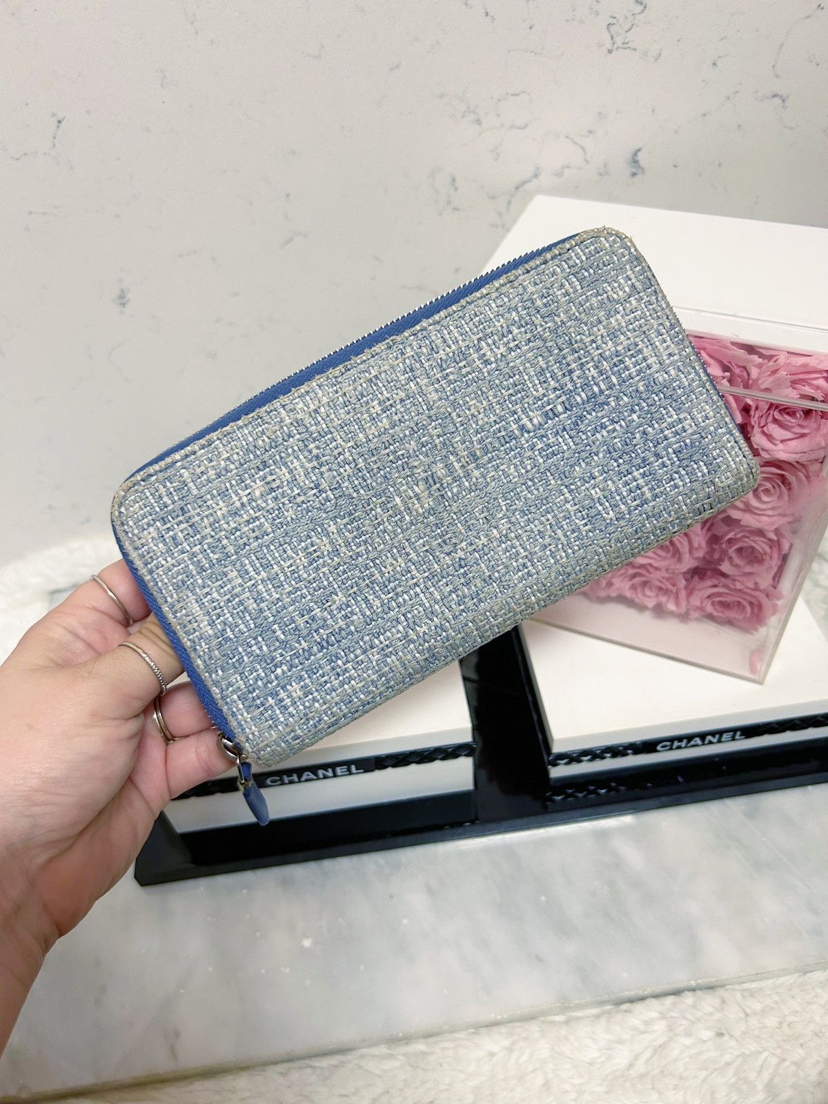 Chanel Authentic Chanel Light Blue Deauville Tweed Wallet / Clutch Size ONE SIZE - 8 Thumbnail