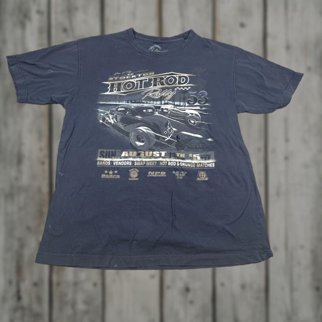 Vintage Stockton Hot Rod Rally Shirt Mens Large Black Car Show Graphic Grunge Band Tee Size US M / EU 48-50 / 2 - 1 Thumbnail