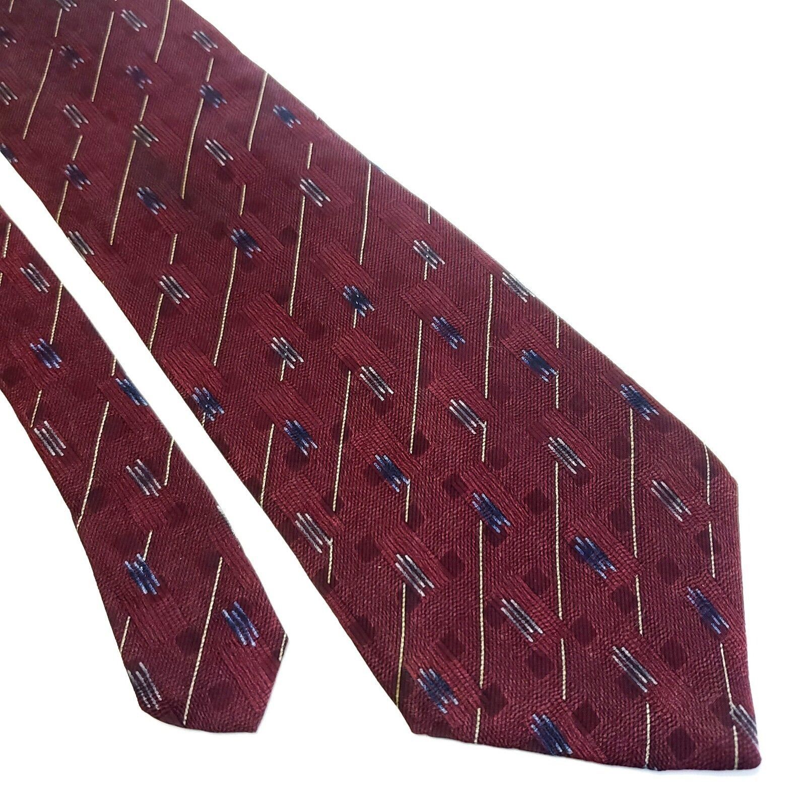Designer Hill Archer Red Woven Geometric Striped Wide Silk Tie Size ONE SIZE - 1 Thumbnail