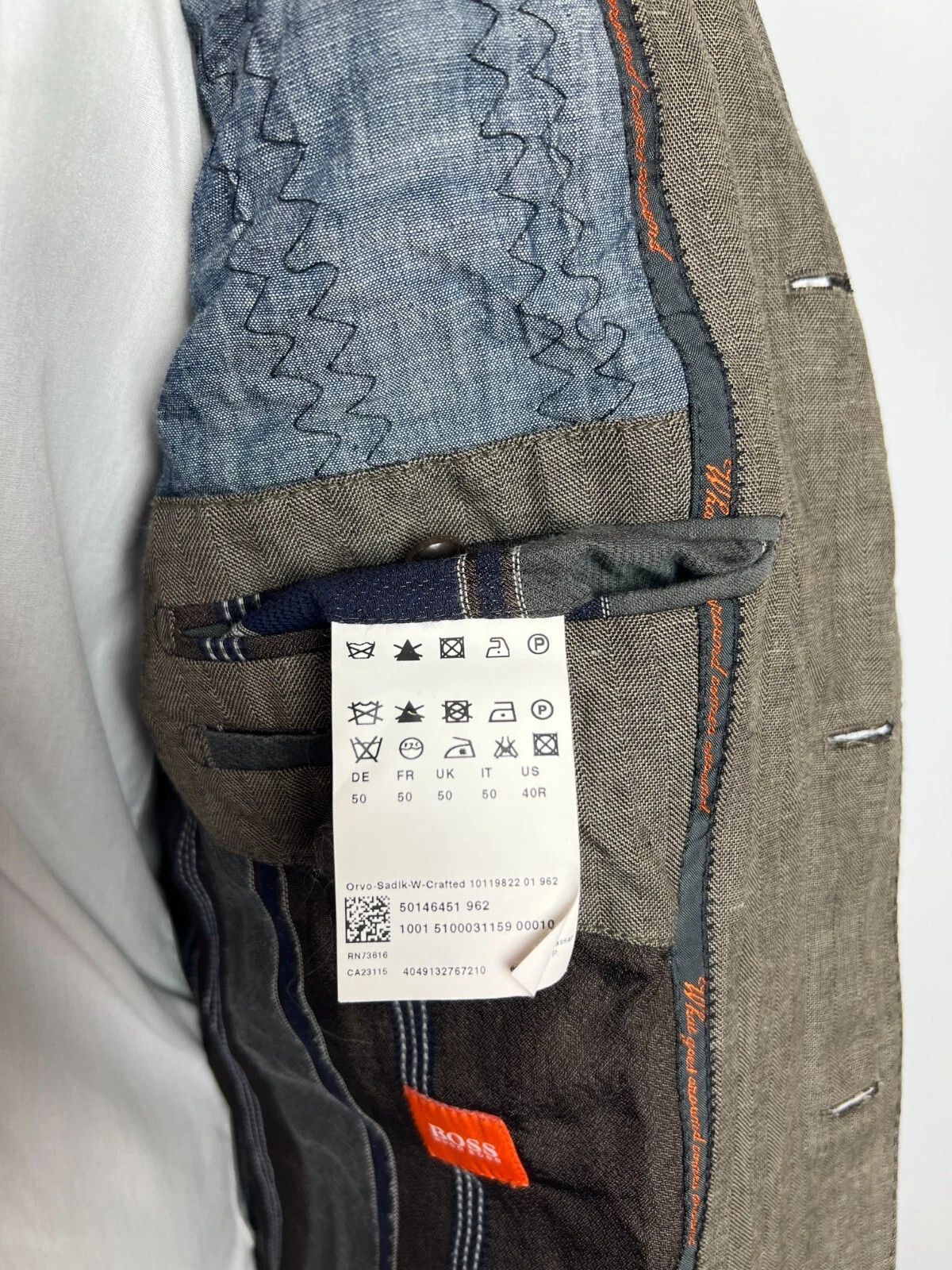 Hugo Boss Hugo Boss Handcrafted Brown Linen Cotton Herringbone Blazer Size 40R - 12 Thumbnail