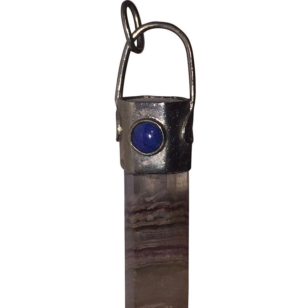 Sterling Silver Large Sterling Agate and Lapis Crystal Pendant Point Size ONE SIZE - 2 Thumbnail
