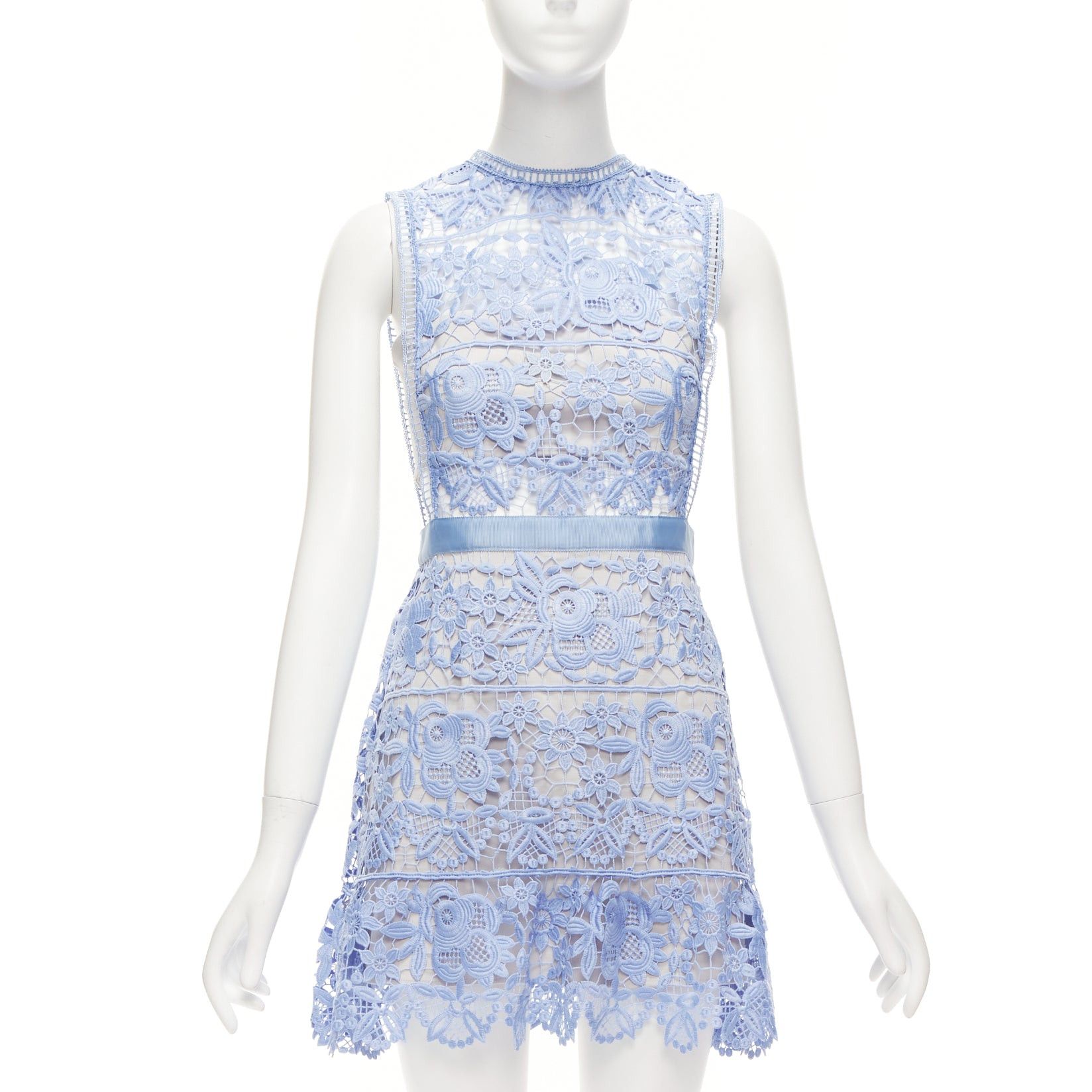 Self-Portrait SELF PORTRAIT blue Guipure Lace grey overlay bandeau cut out dress UK10 M Size XS / US 0-2 / IT 36-38 - 1 Thumbnail