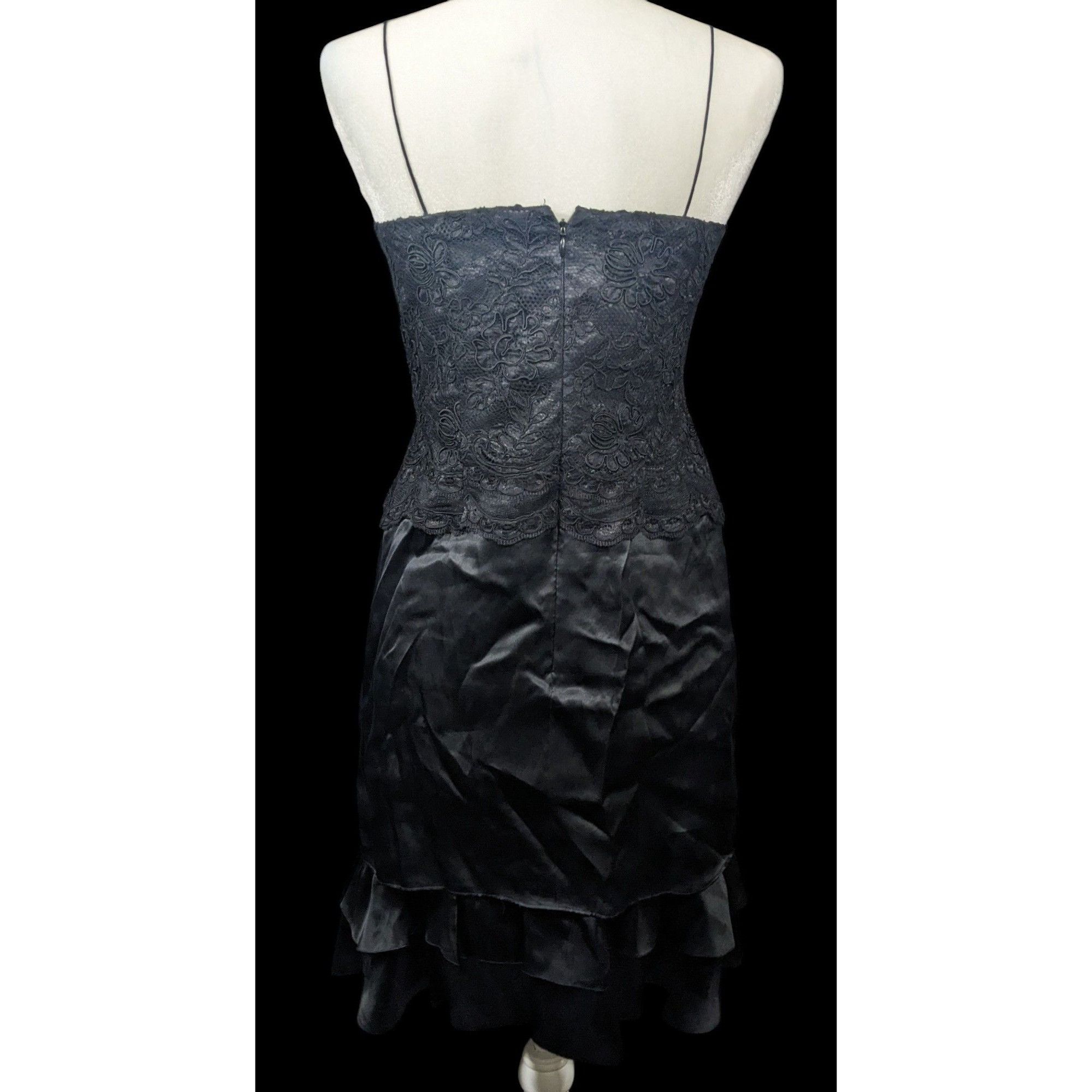 Other Linda Cunningham Black Silk Floral Lace Flounce Skirt Dress Size M / US 6-8 / IT 42-44 - 4 Thumbnail