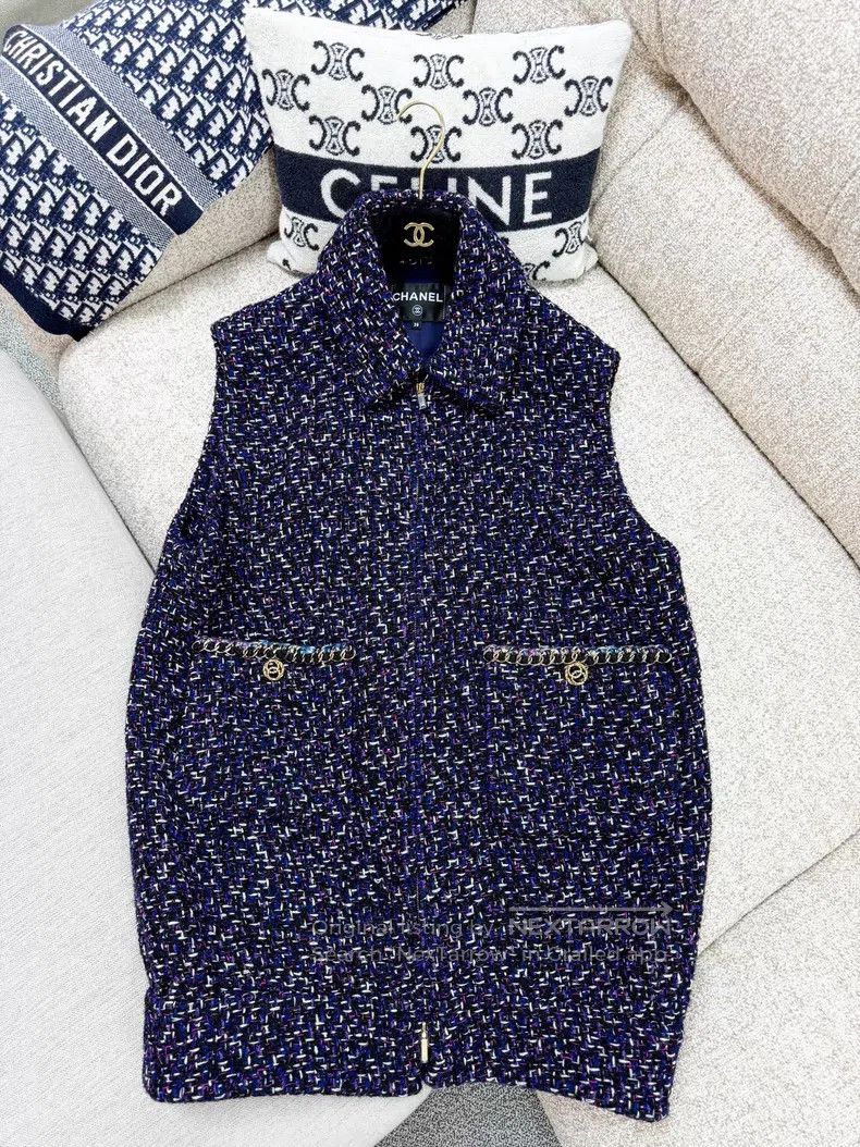 Chanel Chanel Purple tweed zipper vest jacket Size XS / US 0-2 / IT 36-38 - 2 Thumbnail