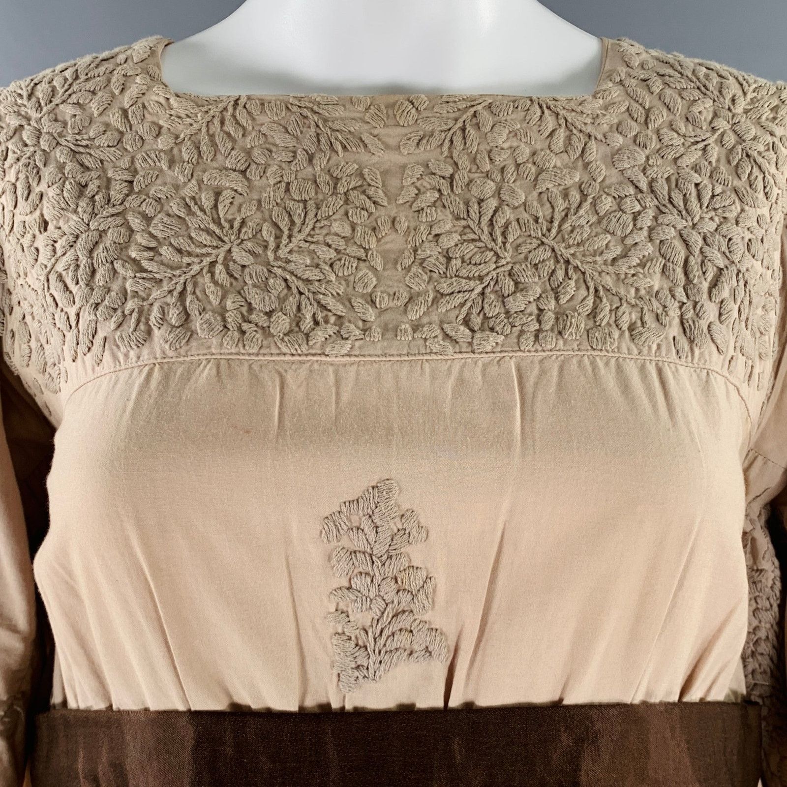 Cosmic Wonder Size S Khaki Beige Silk Cotton Embroidered Oversized Dress Size S / US 4 / IT 40 - 3 Thumbnail