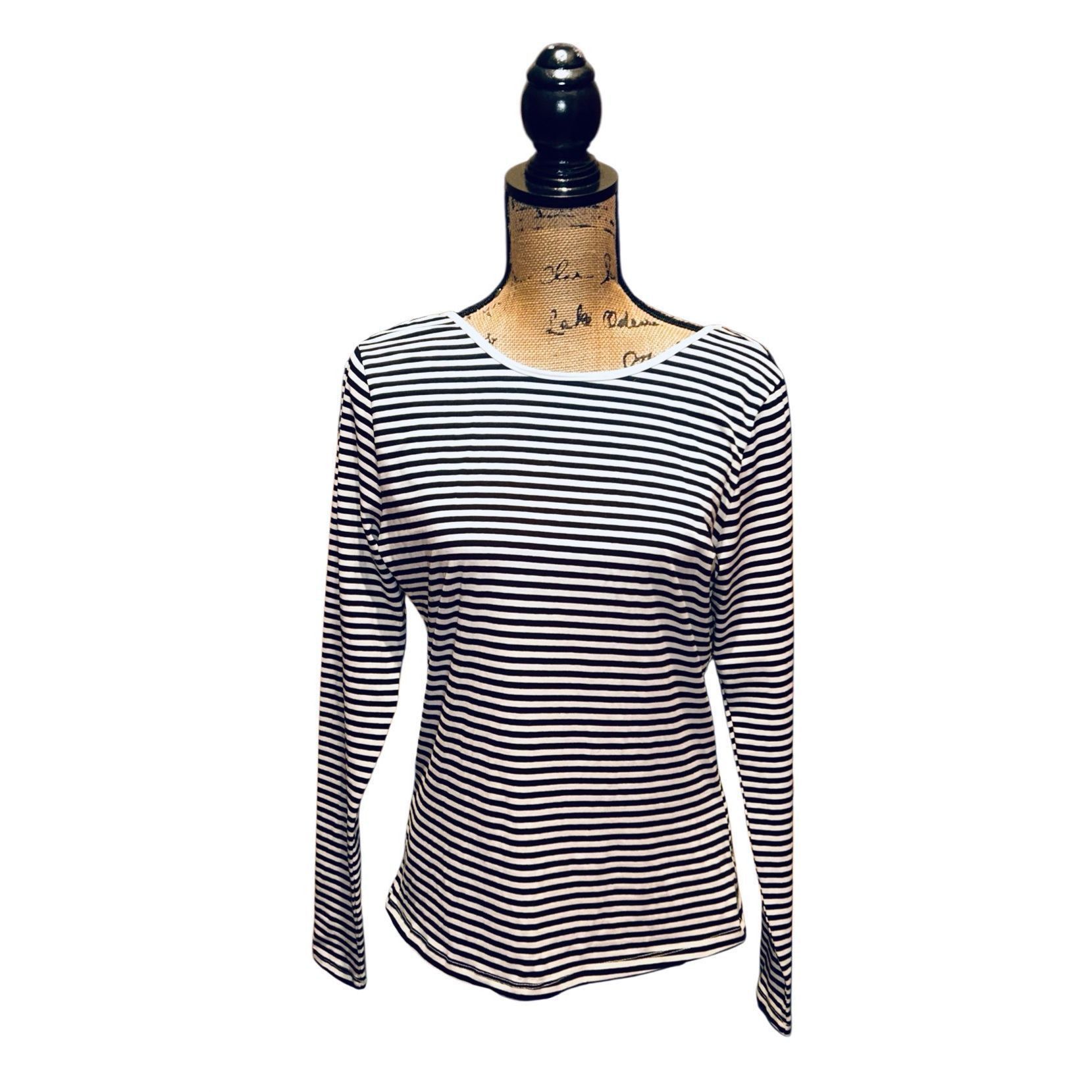 H&M H&M Black & Ivory T-Shirt Plunge Back Striped Size L Size L / US 10 / IT 46 - 1 Thumbnail