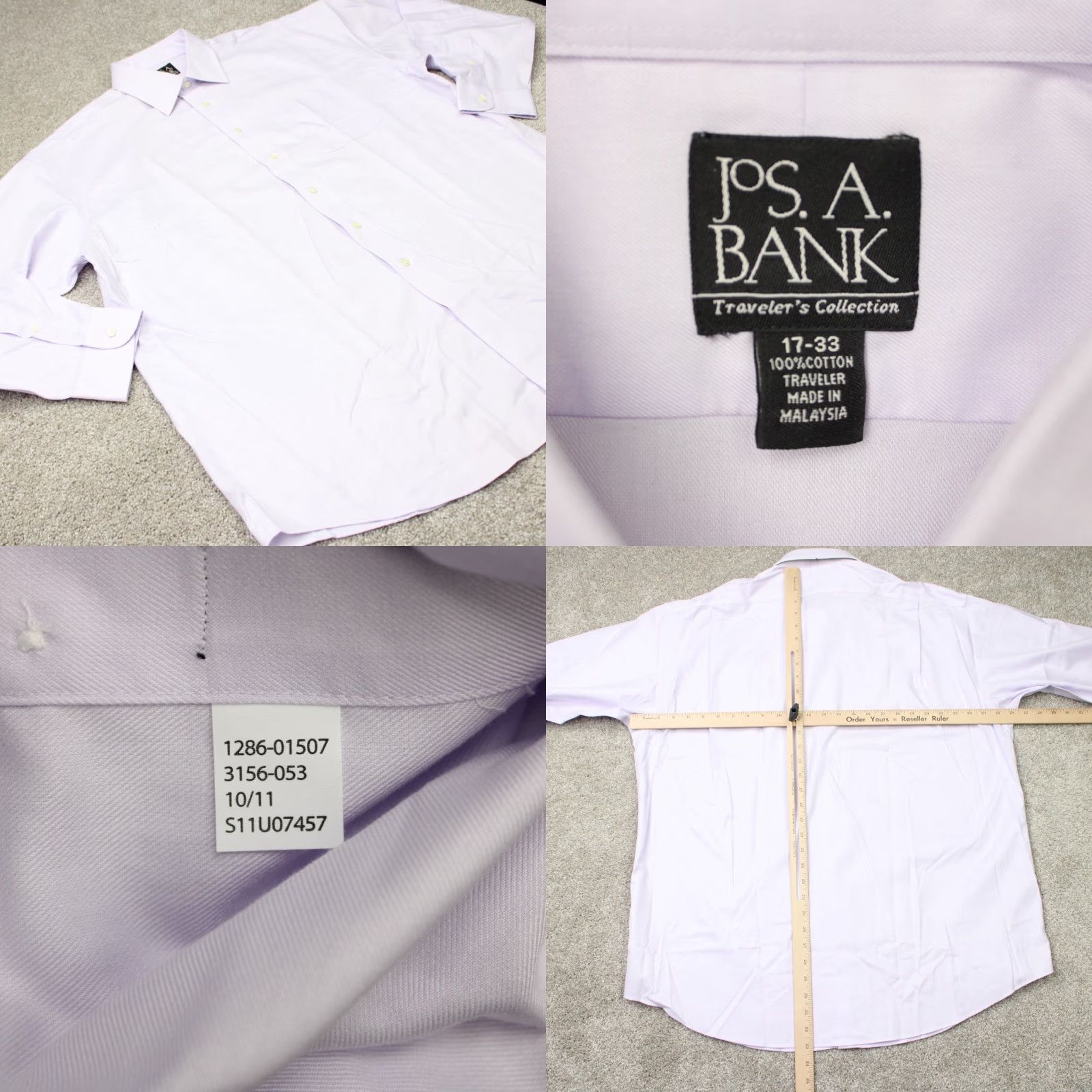 Jos. A. Bank Jos. A. Bank Shirt Mens 17, 33 Purple Traveler's Collection Cotton Long Sleeve Dress Shirt Size US XL / EU 56 / 4 - 8 Thumbnail
