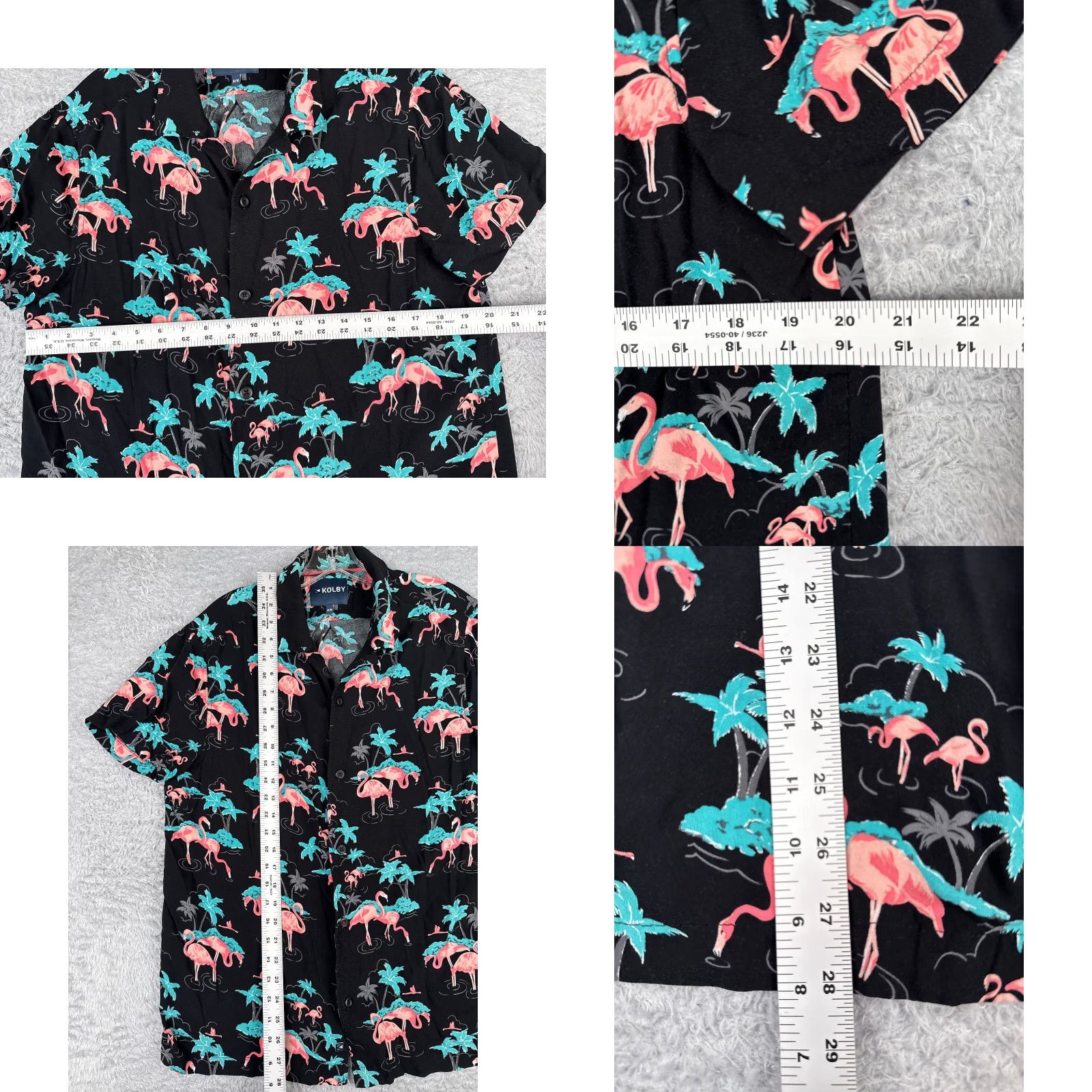 Vintage Kolby Shirt Adult Medium Black Blue Pink Flamingo Palm Tree 100% Rayon Size US M / EU 48-50 / 2 - 8 Thumbnail