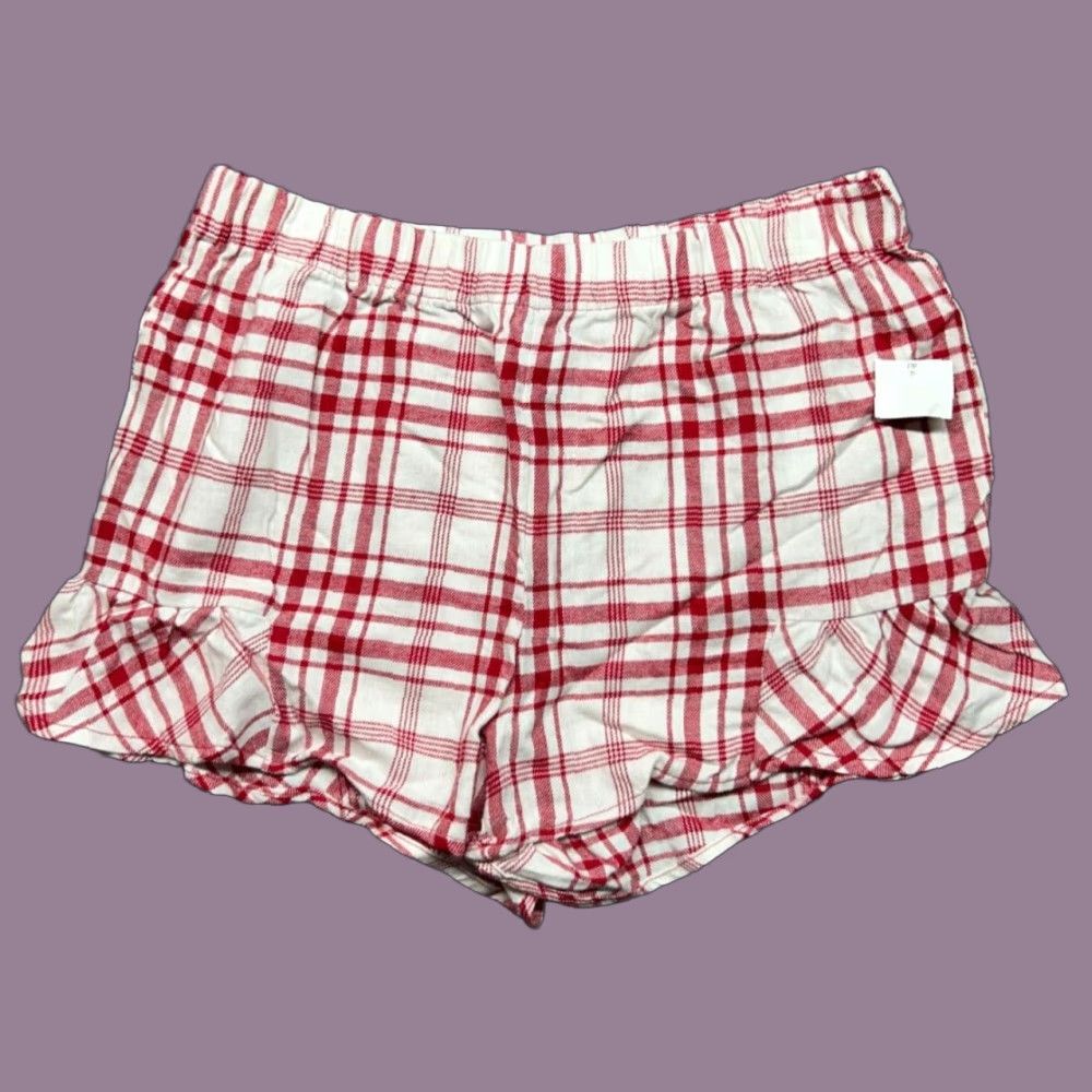 Vintage Ambrielle Shorts Women Small White/Red Plaid Cotton Knit Sleepwear Pajama Size 28" / US 6 / IT 42 - 1 Thumbnail