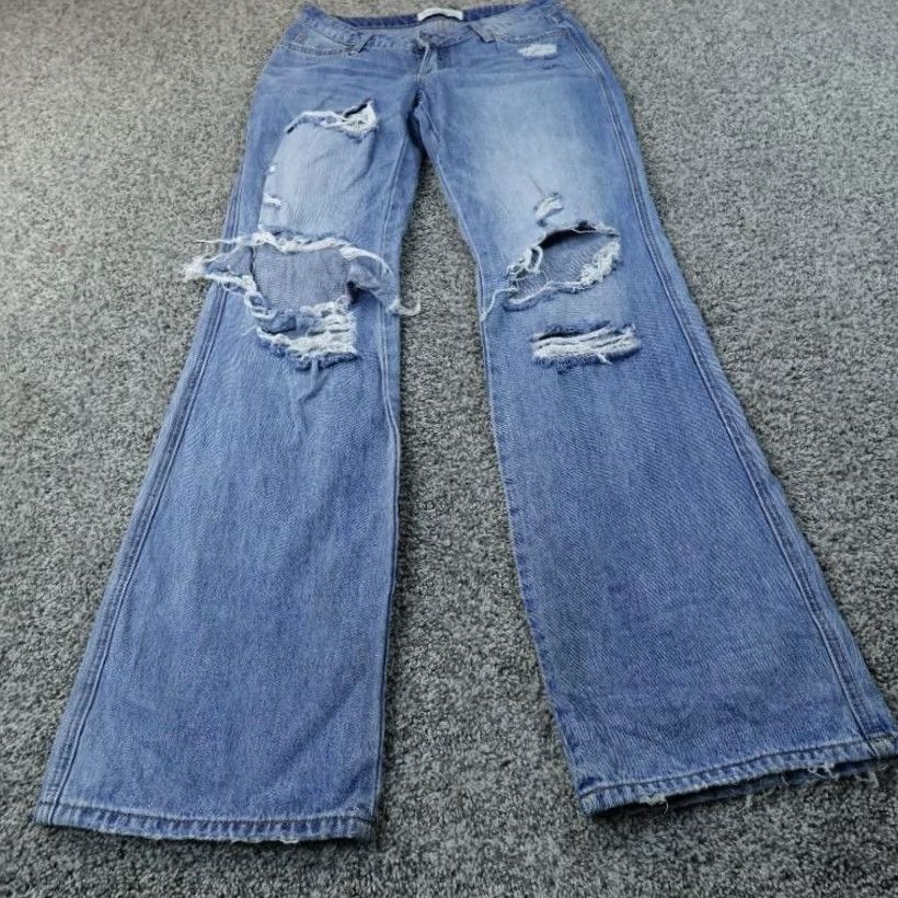 Vintage Flying Monkey Jeans Womens 26 Light Blue Denim Low Rise Flare Boho Faded Jeans Size 26" / US 2 / IT 38 - 2 Thumbnail