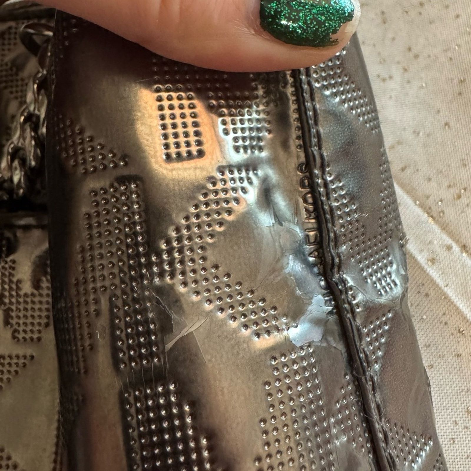 Michael Kors MICHAEL KORS 🩶 Monogrammed Metallic Tote with Silver Chains Size ONE SIZE - 13 Thumbnail