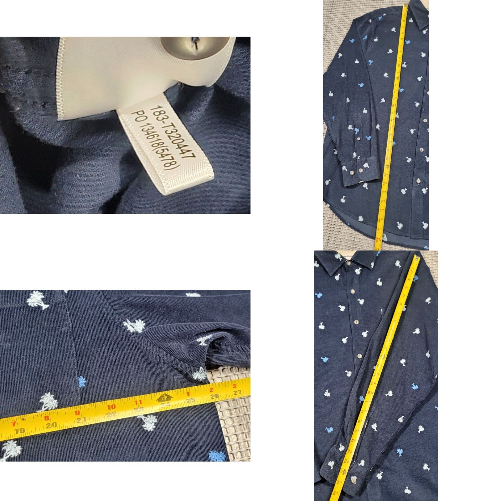 Tommy Bahama Tommy Bahama Button-Up Mens Blue Corduroy Long Sleeve Embroidered Palm Trees XL Size US XL / EU 56 / 4 - 9 Thumbnail