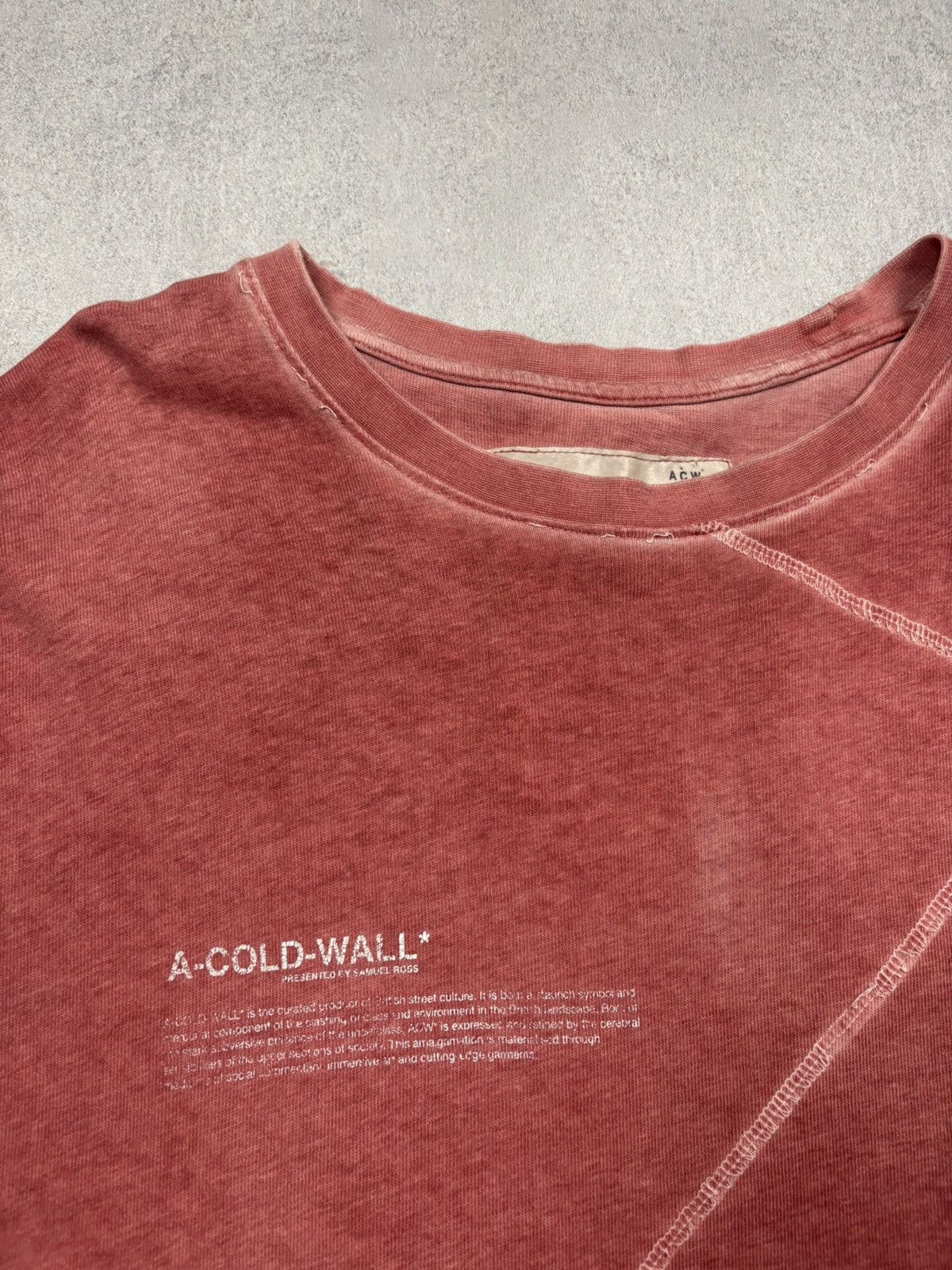 A-COLD-WALL* A-Cold-Wall Distressed T-Shirt Washed Red Asymmetric Seam Size US L / EU 52-54 / 3 - 6 Thumbnail
