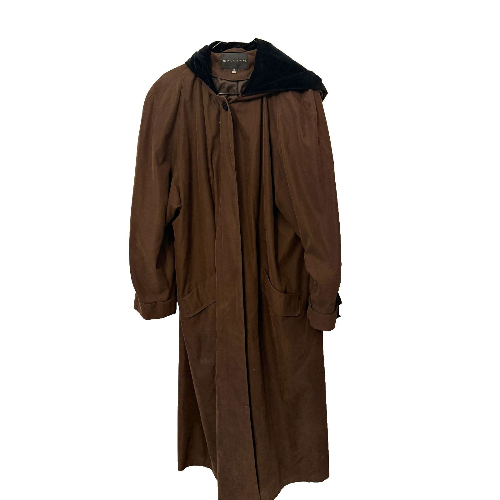 Gallery1950 Vintage 90s Coat Womens 14 Brown Hooded Long Hong Kong Size L / US 10 / IT 46 - 1 Thumbnail