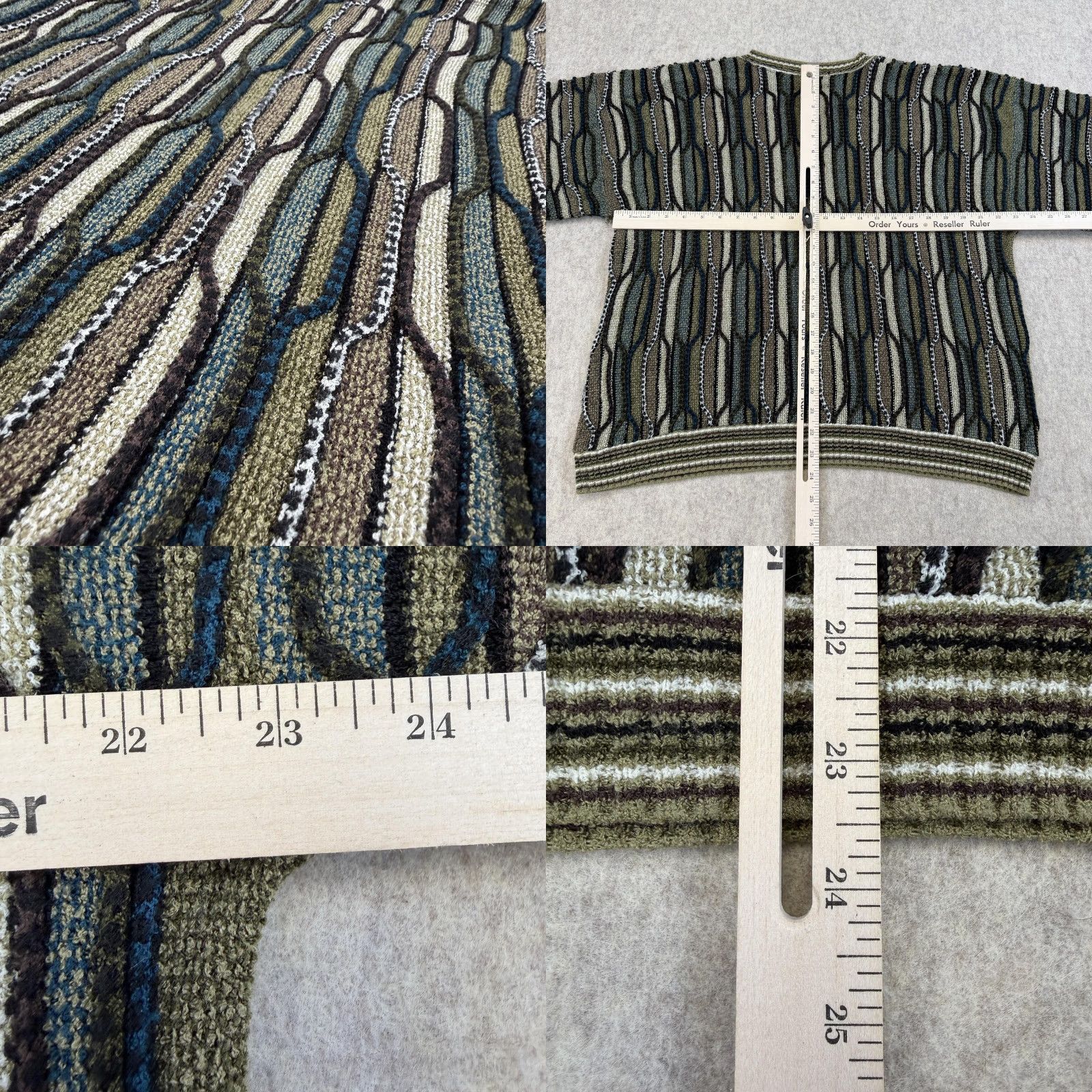 Coogi Protege Sweater Mens XL Green Brown Blue 3D Knit Abstract Coogi Style Pullover Size US XL / EU 56 / 4 - 9 Thumbnail