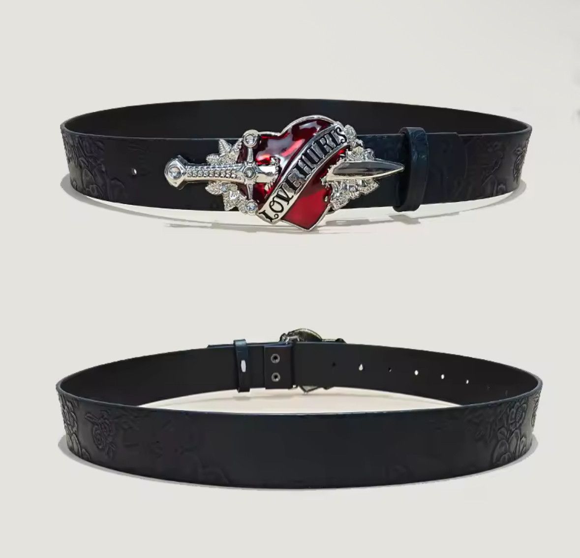 Japanese Brand Unisex Trendy Gothic Punk Love Hurts Buckle Rose Belt Size ONE SIZE - 3 Thumbnail