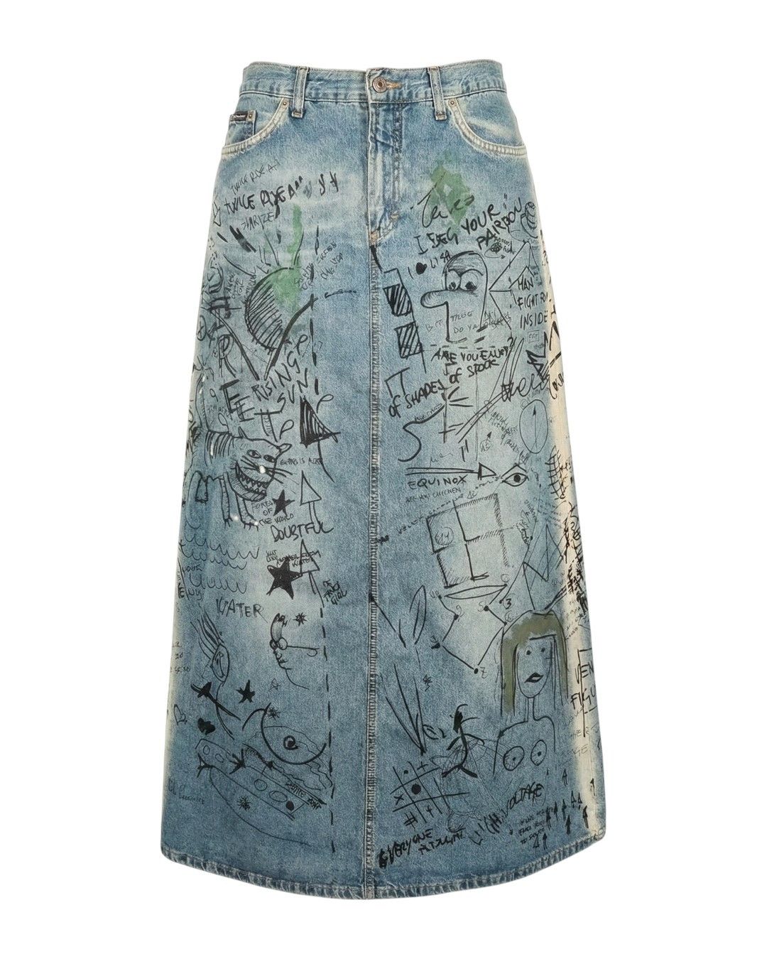 Dolce & Gabbana F/W 2000 GRAFFITI DENIM MAXI SKIRT Size 30" / US 8 / IT 44 - 1 Thumbnail